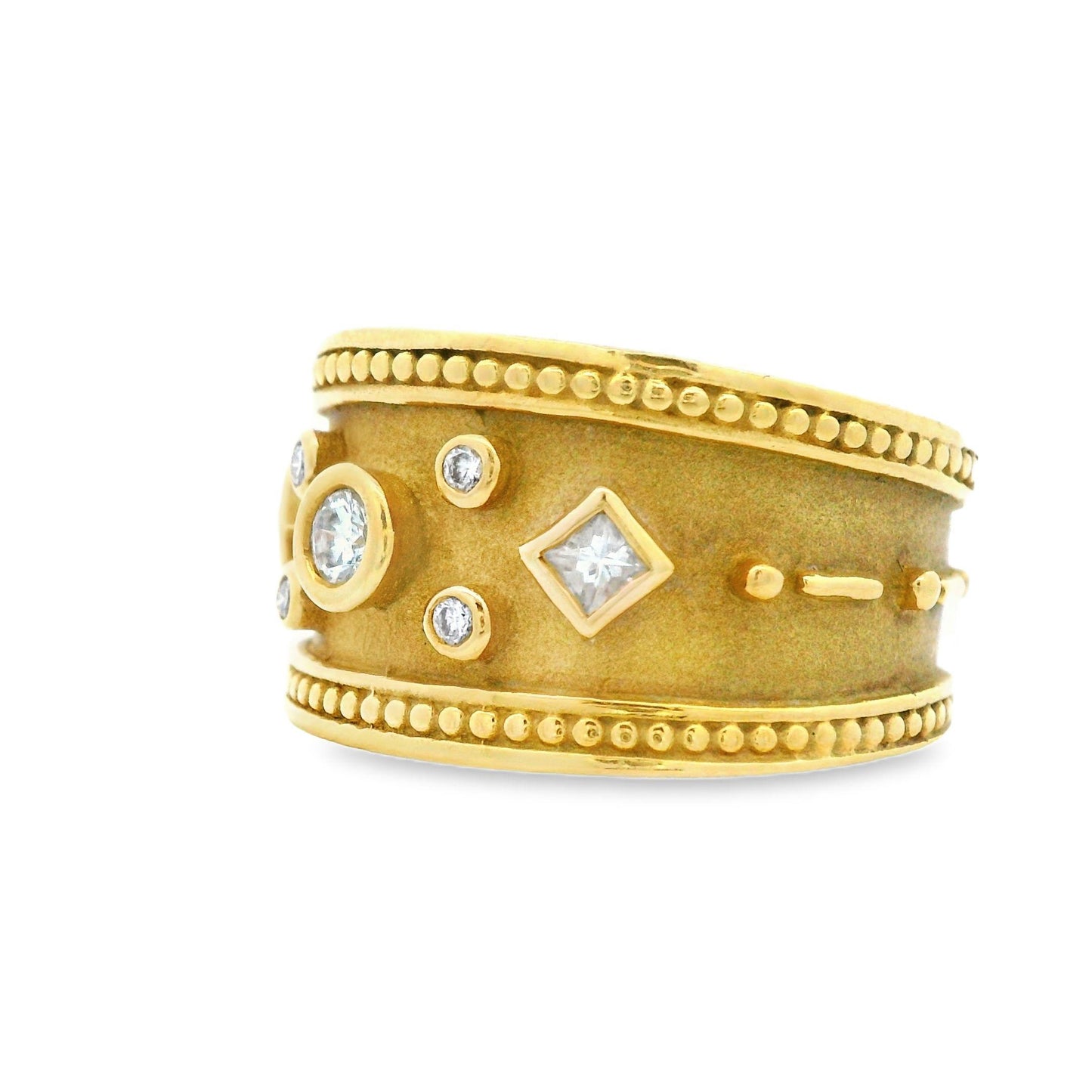 Contemporary 18k Yellow Cigar Band Wide Cut Diamond Ring