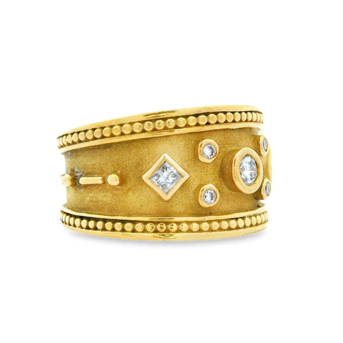 Contemporary 18k Yellow Cigar Band Wide Cut Diamond Ring
