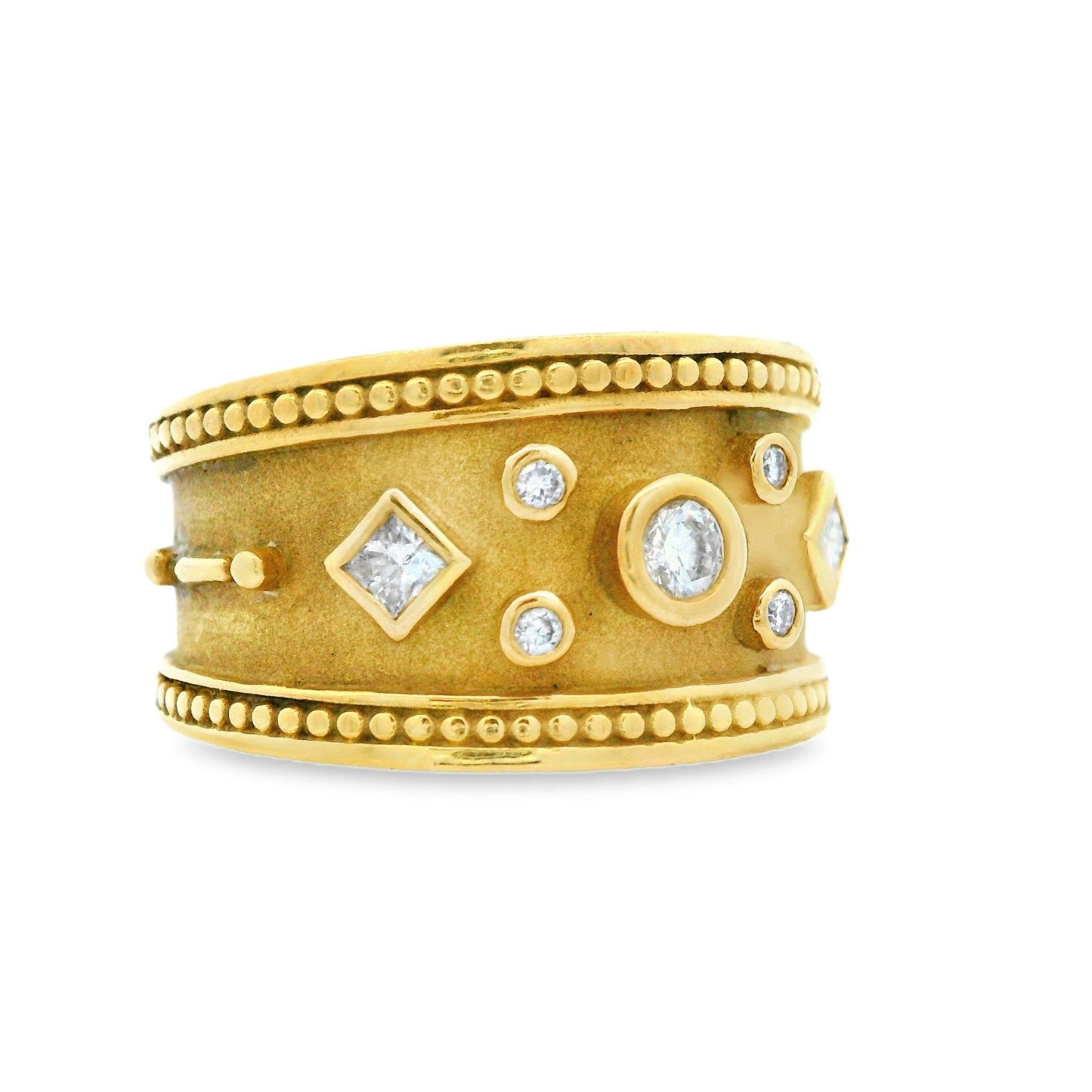 Contemporary 18k Yellow Cigar Band Wide Cut Diamond Ring