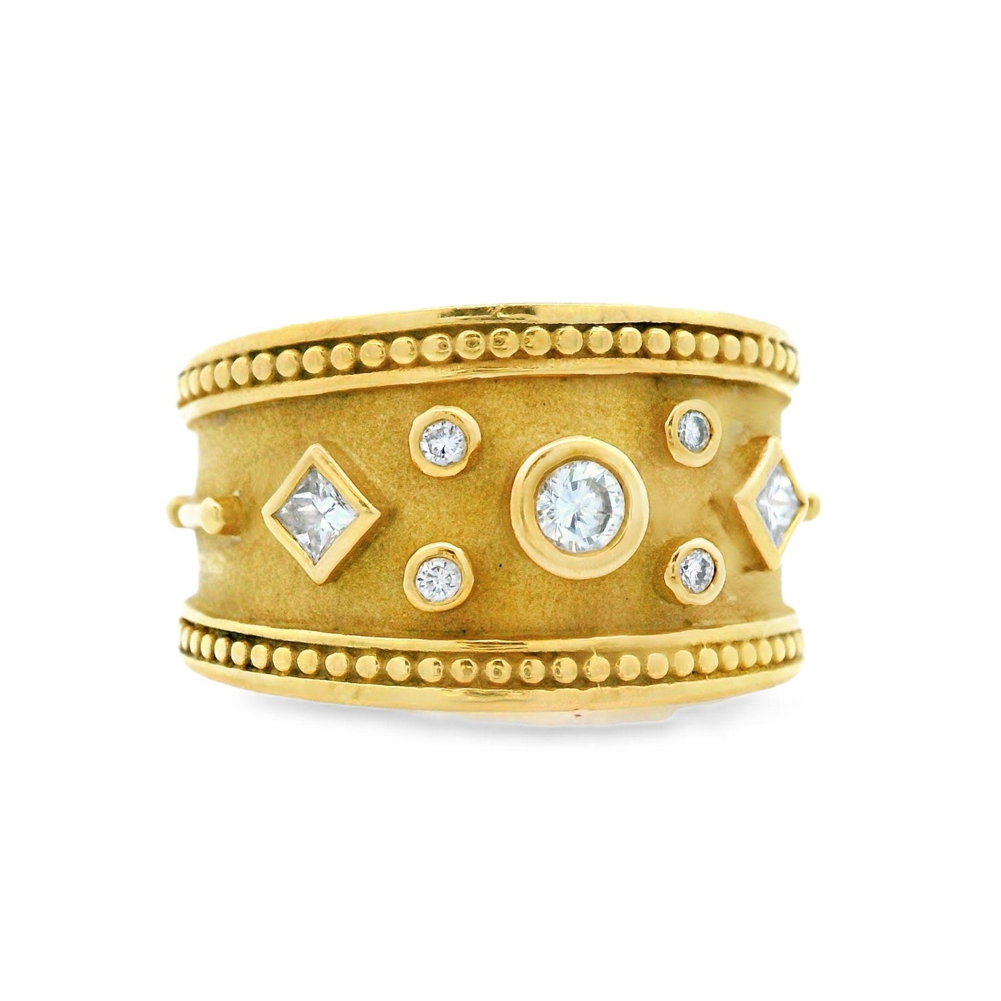 Contemporary 18k Yellow Cigar Band Wide Cut Diamond Ring