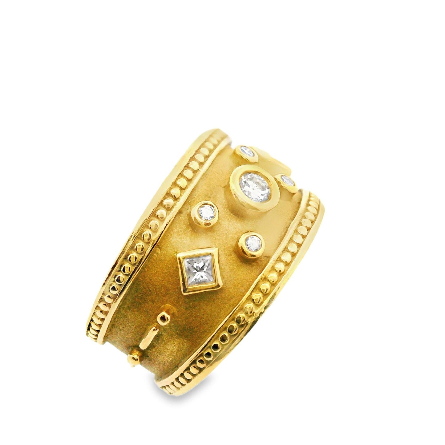 Contemporary 18k Yellow Cigar Band Wide Cut Diamond Ring