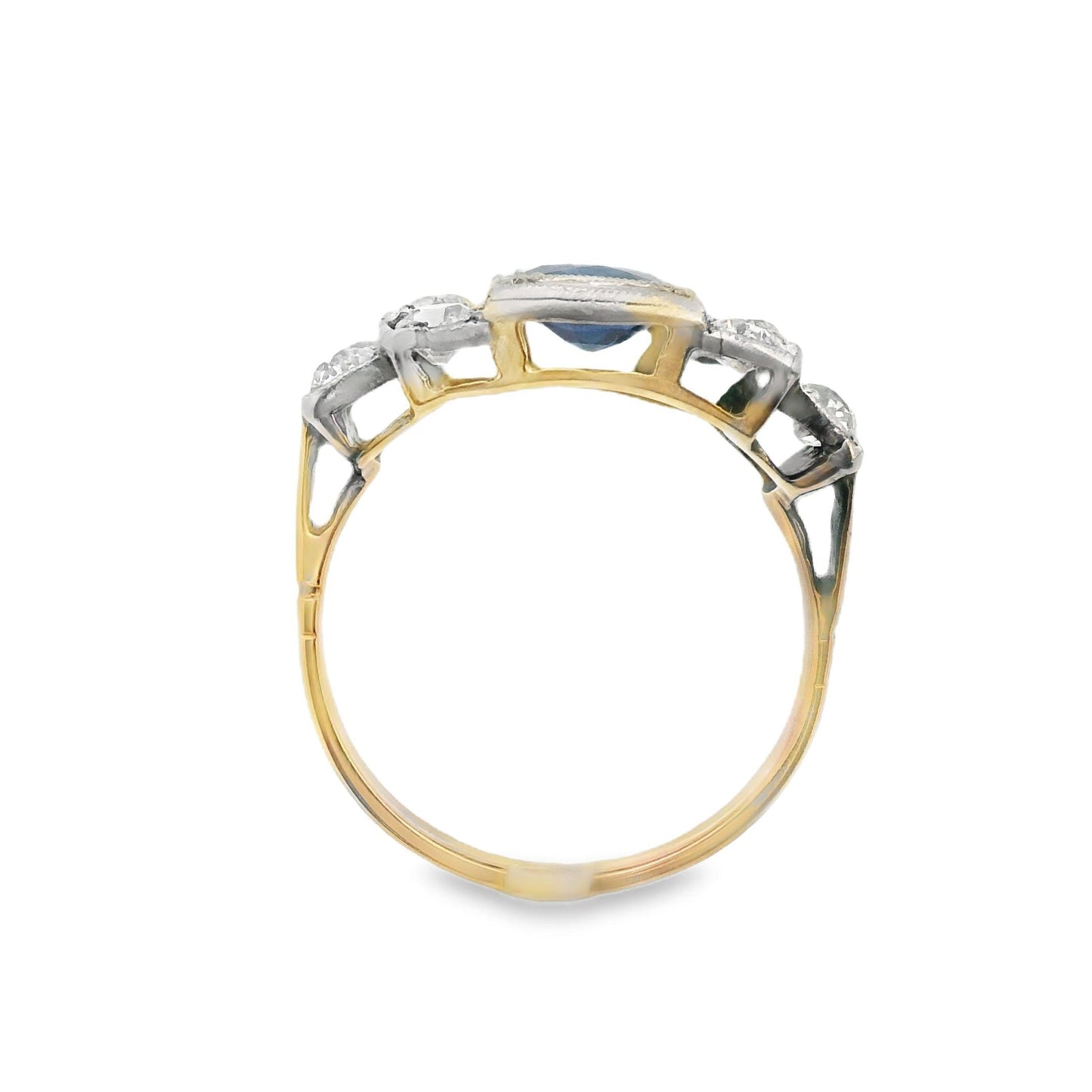 Diamond(1+ct) and Blue Sapphire Ring(.77ct) in Platinum + 14k Yellow Gold