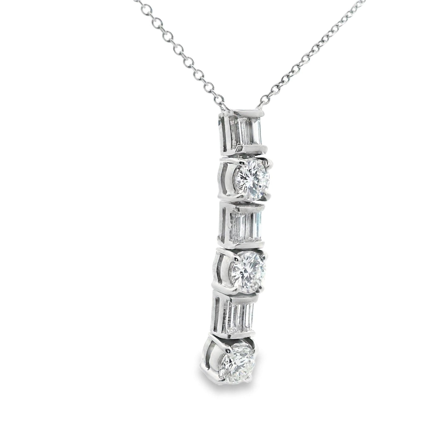 1.26 Carat Vintage Platinum Diamond Line Pendant + Chain