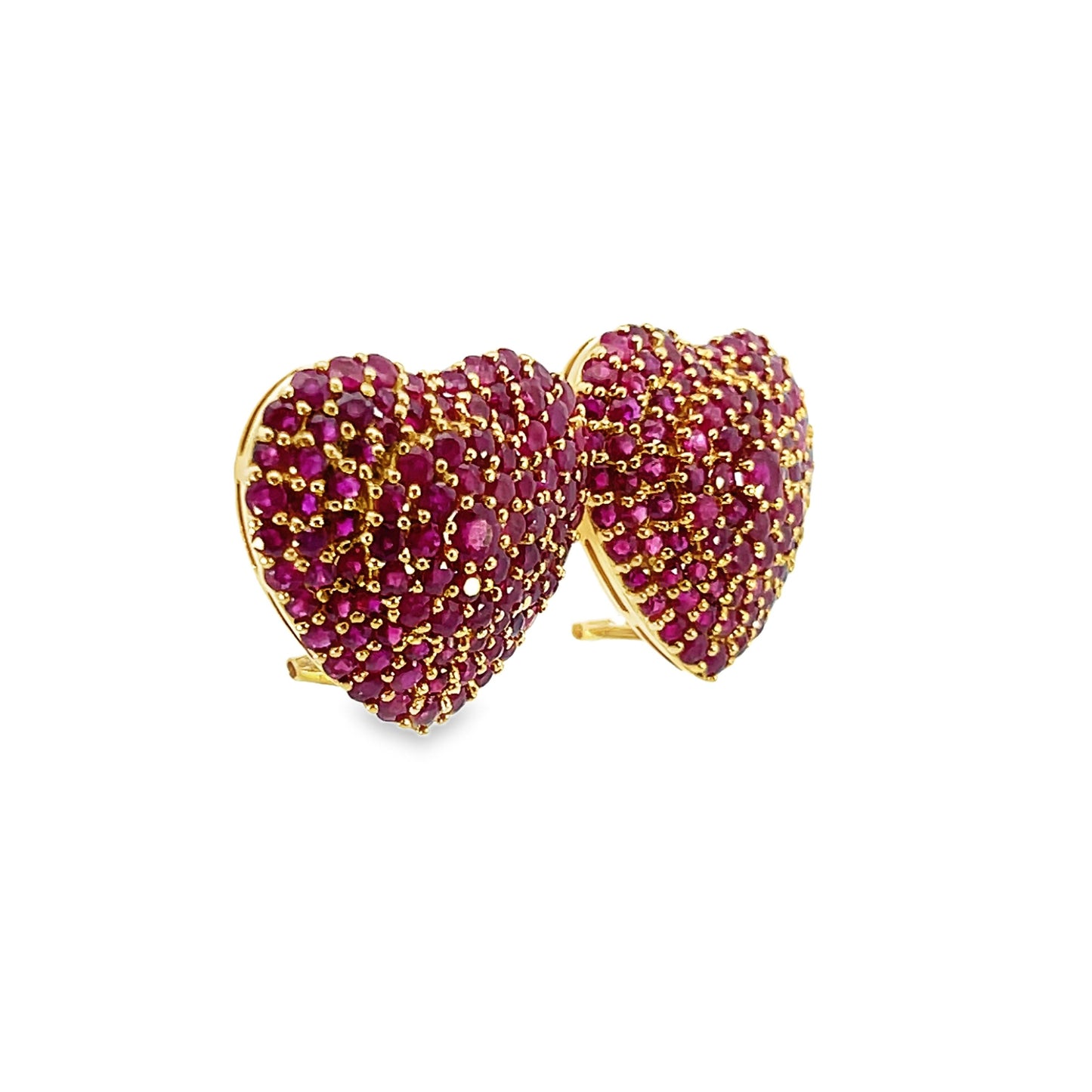 Clip-On 18k Yellow Gold 8.56 cttw Ruby Heart Earrings