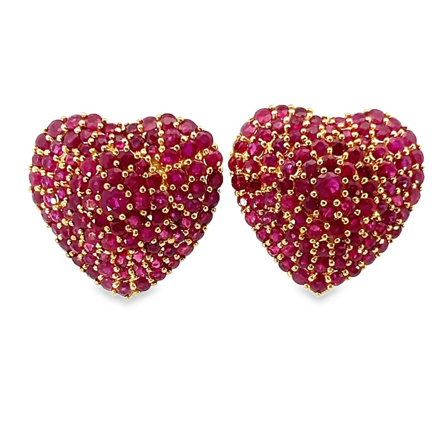 Clip-On 18k Yellow Gold 8.56 cttw Ruby Heart Earrings