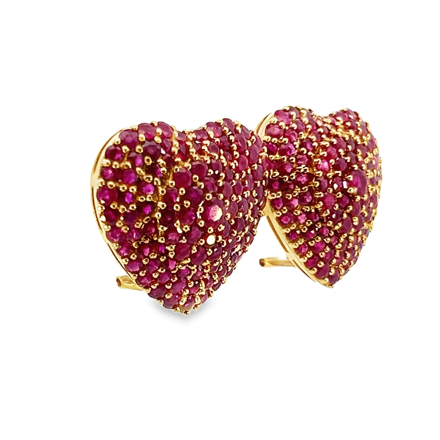Clip-On 18k Yellow Gold 8.56 cttw Ruby Heart Earrings