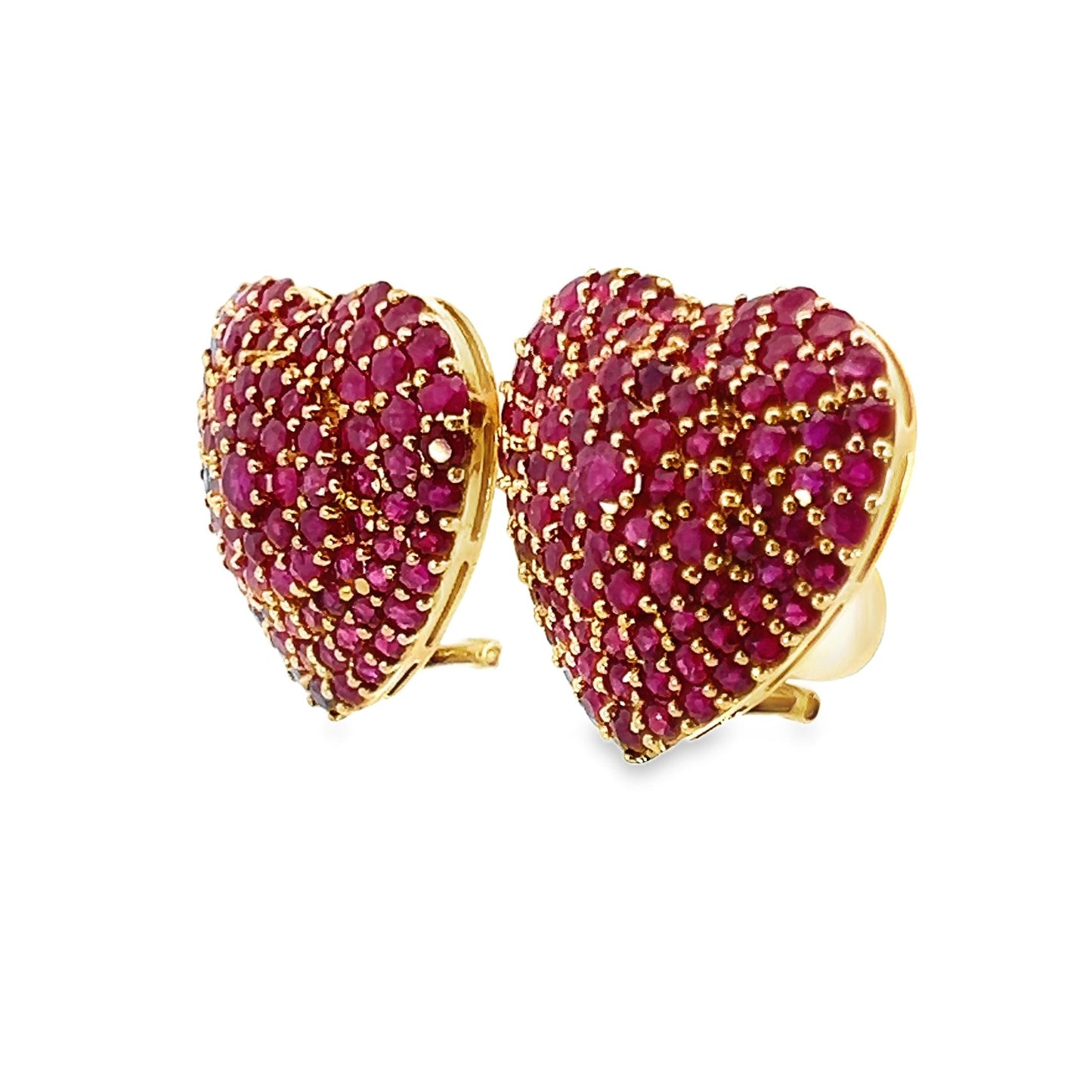 Clip-On 18k Yellow Gold 8.56 cttw Ruby Heart Earrings