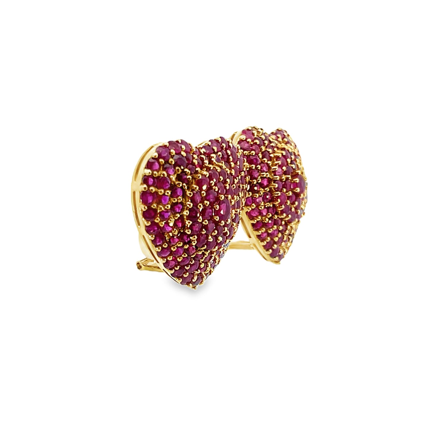 Clip-On 18k Yellow Gold 8.56 cttw Ruby Heart Earrings