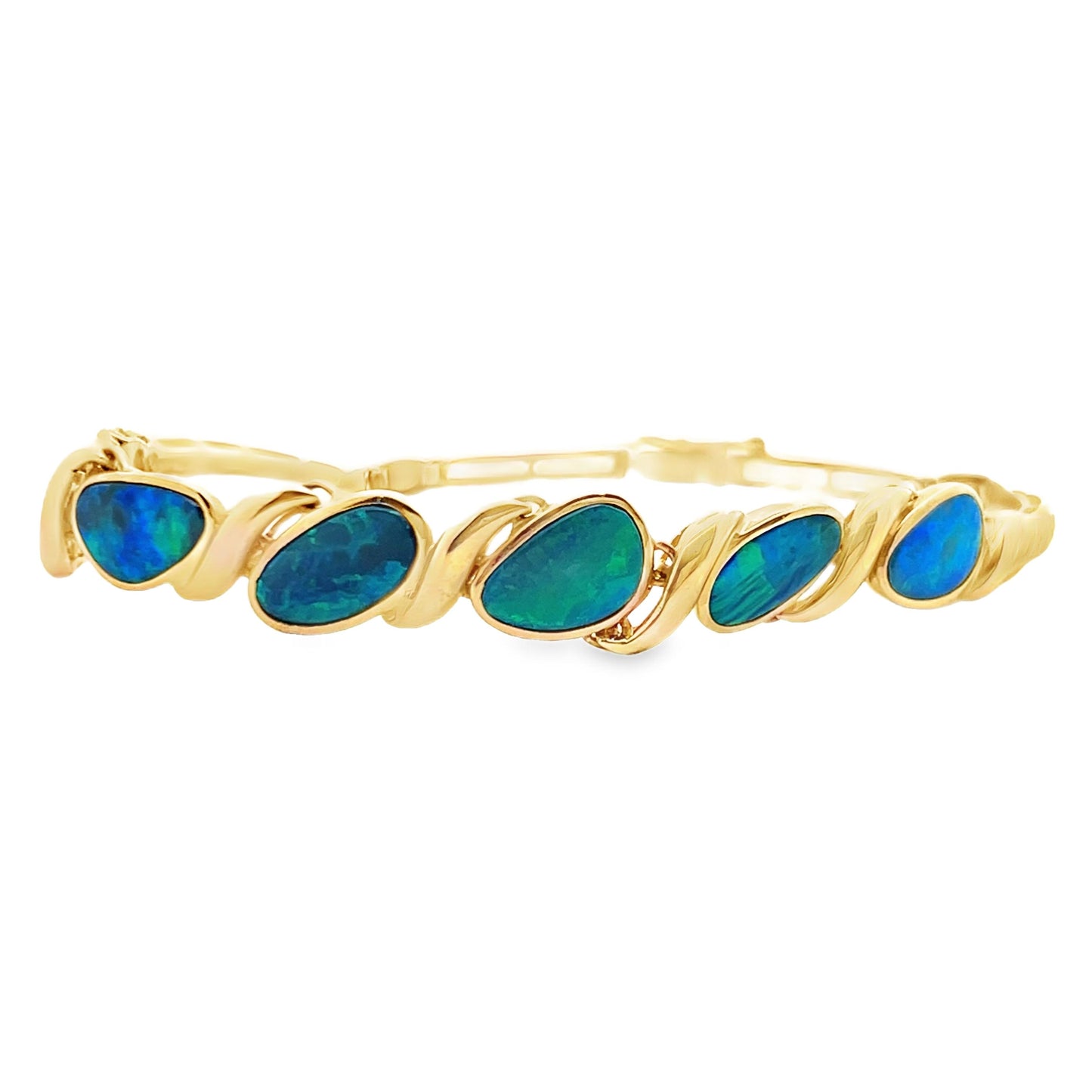 Vintage 14k Yellow Gold Black Opal Bracelet