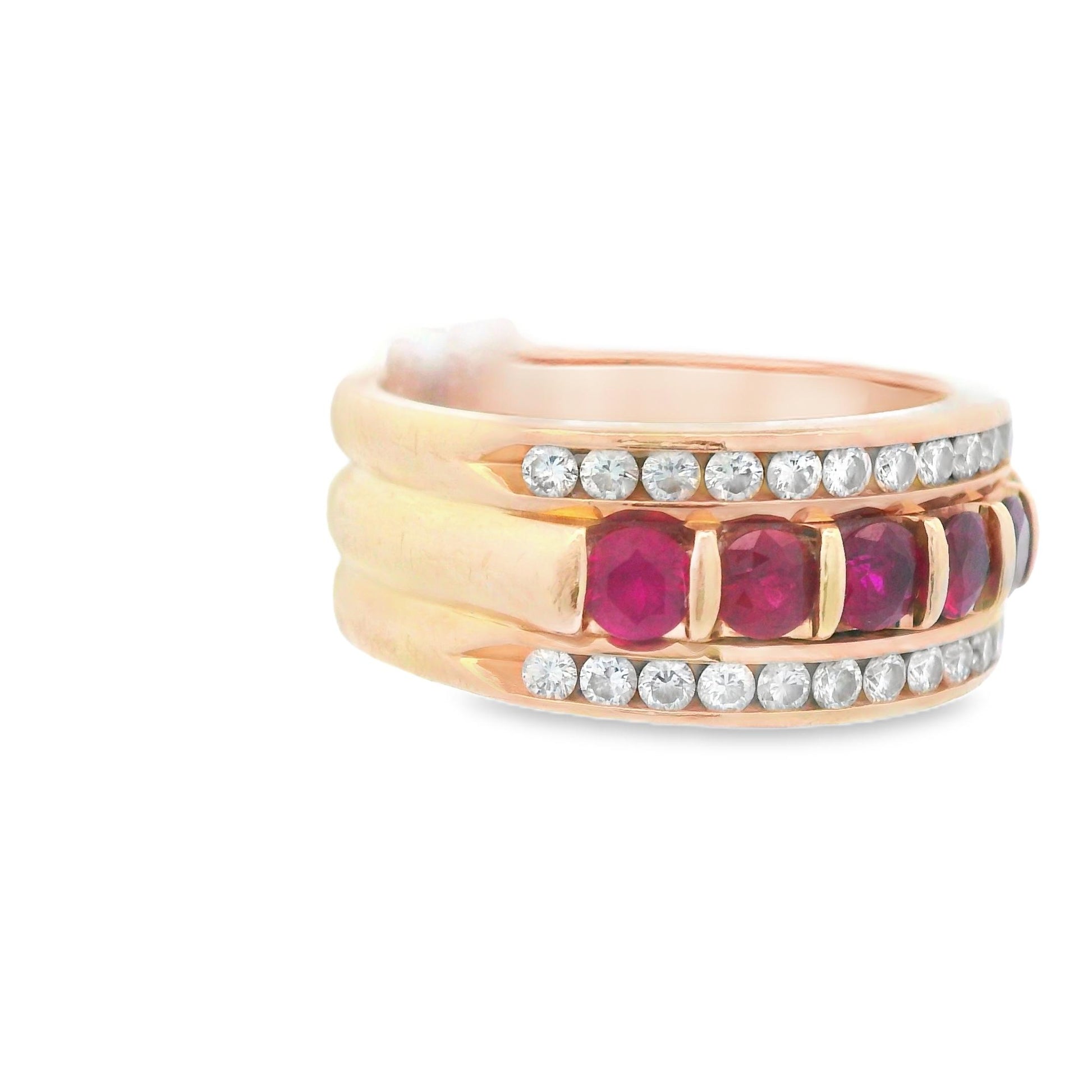 14K Yellow gold Ruby & Diamond Band Ring