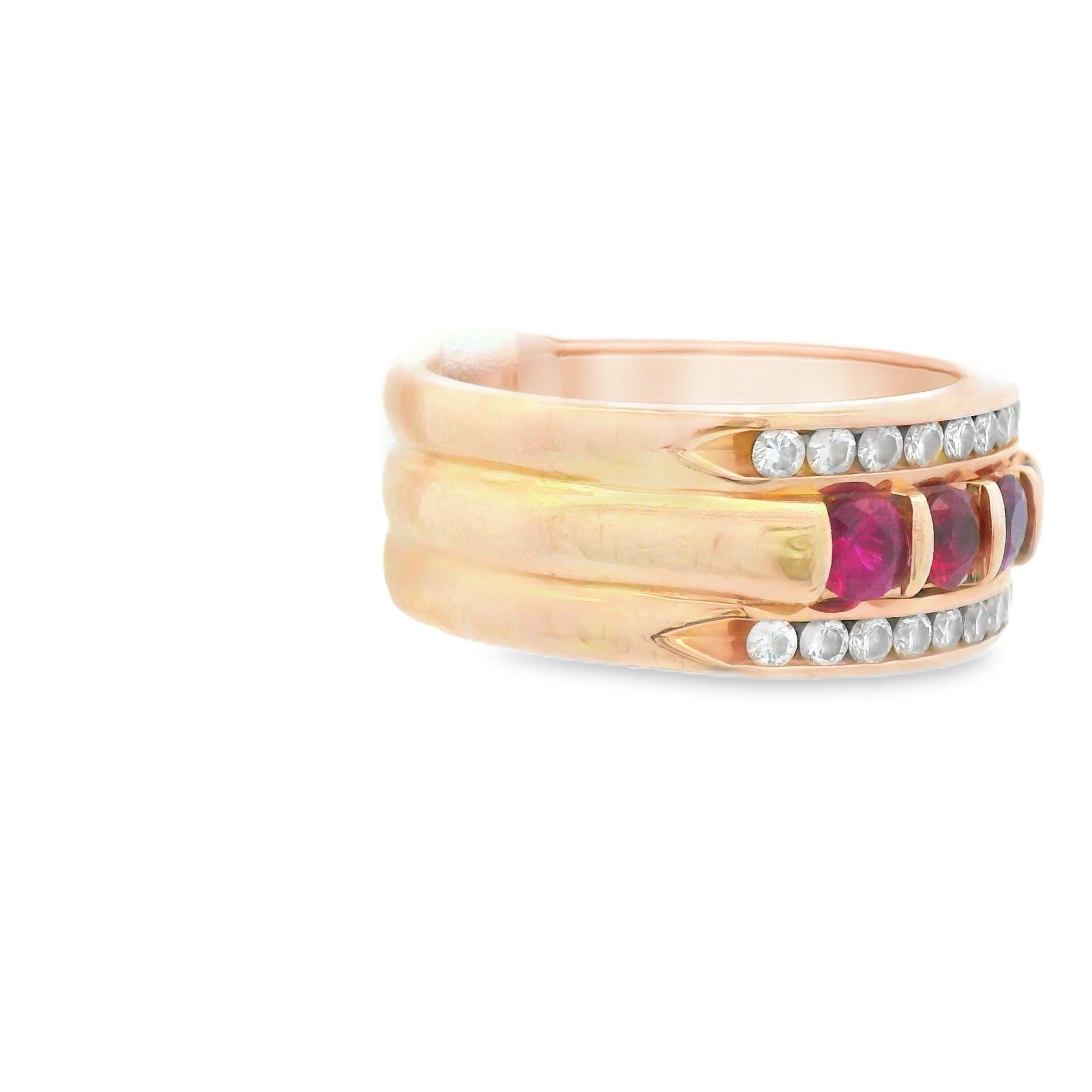 14K Yellow gold Ruby & Diamond Band Ring