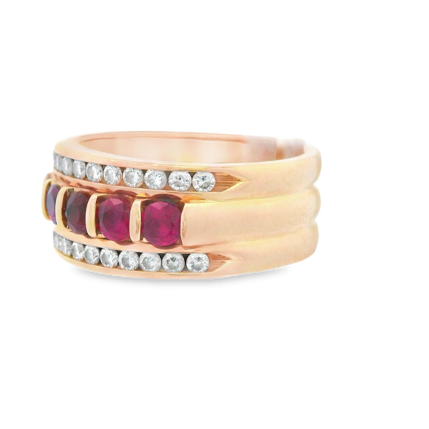 14K Yellow gold Ruby & Diamond Band Ring