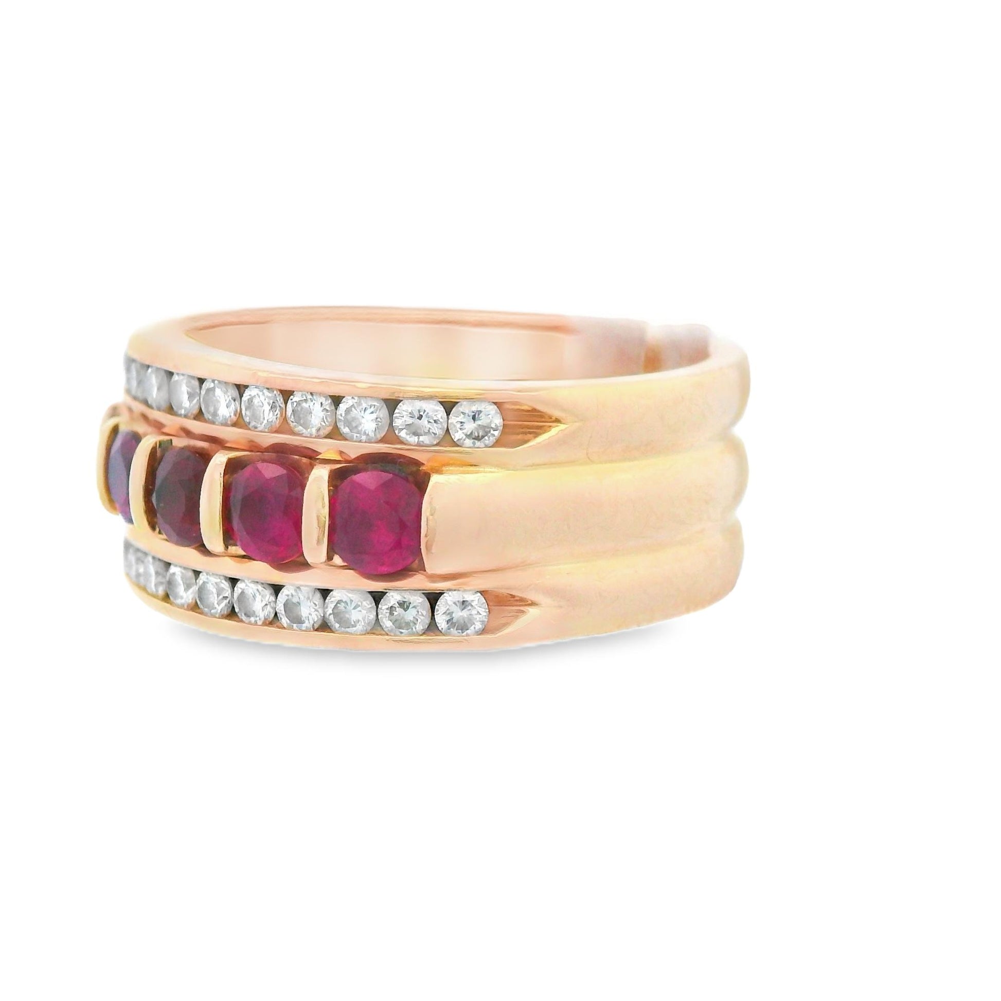 14K Yellow gold Ruby & Diamond Band Ring