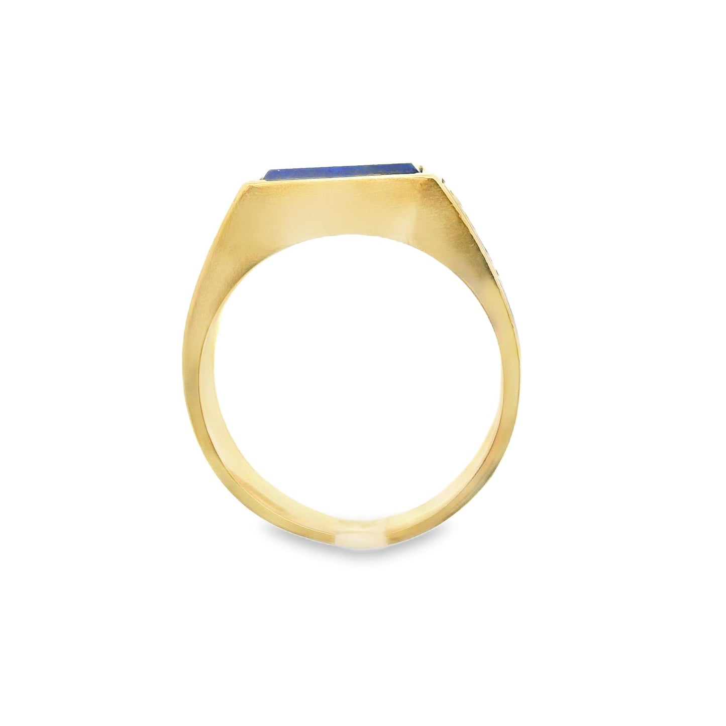 18k Yellow Gold Blue Lapis Pinky Ring with Engraved Shoulders