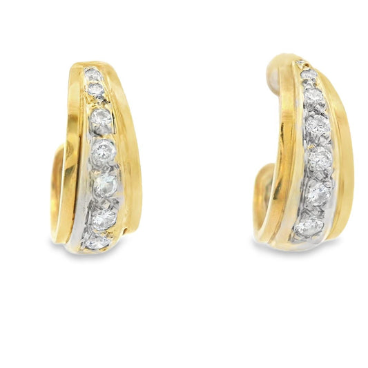 18k Two Tone Gold and Diamond Tapered Huggie Earrings