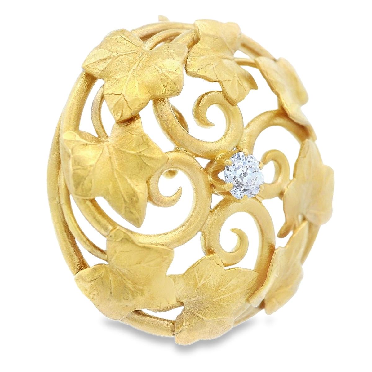 Art Nouveau 18k Yellow Gold and Old Mine Cut Diamond Watch Holder/Pendant
