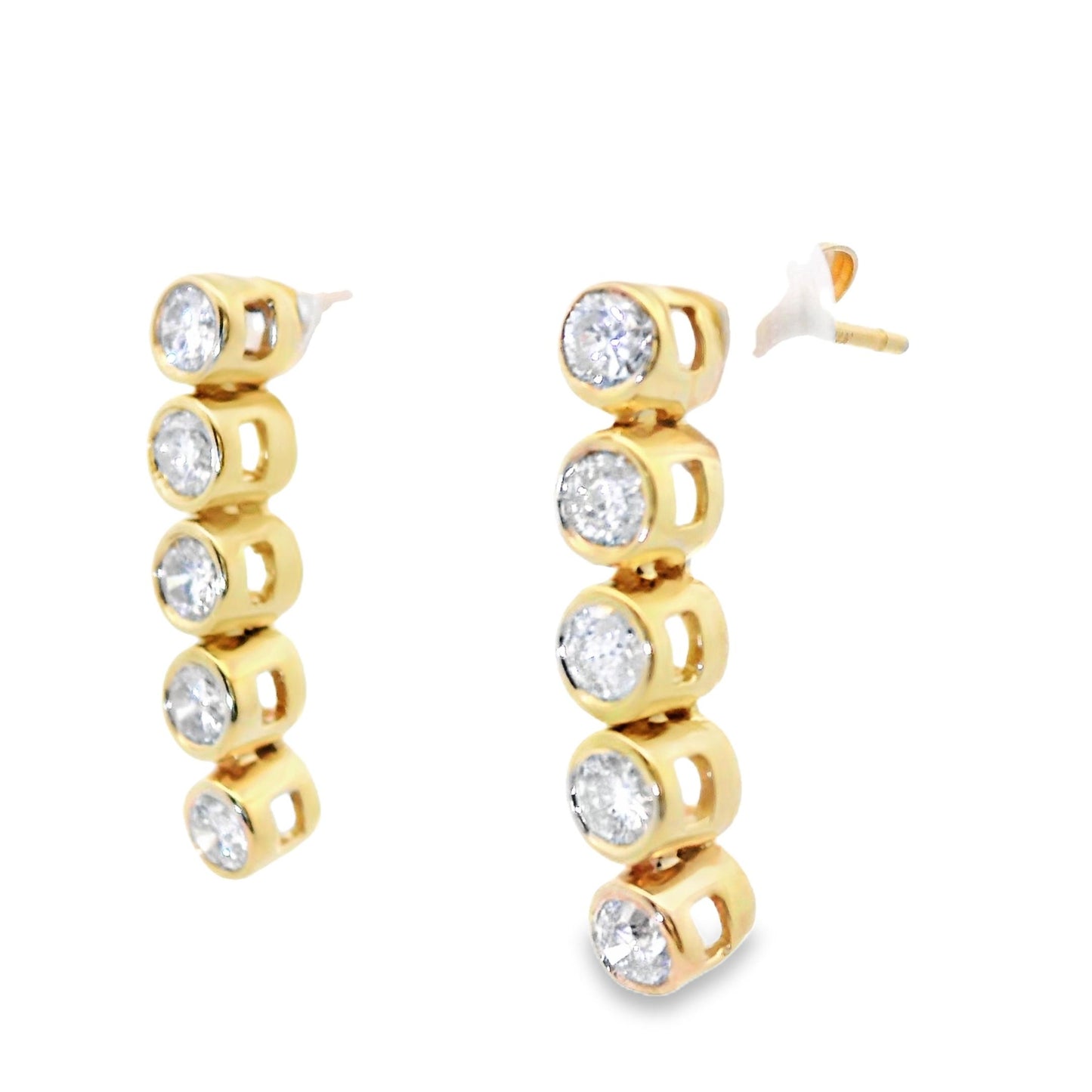 14k Yellow Gold Straight Row Diamond Drop Earrings