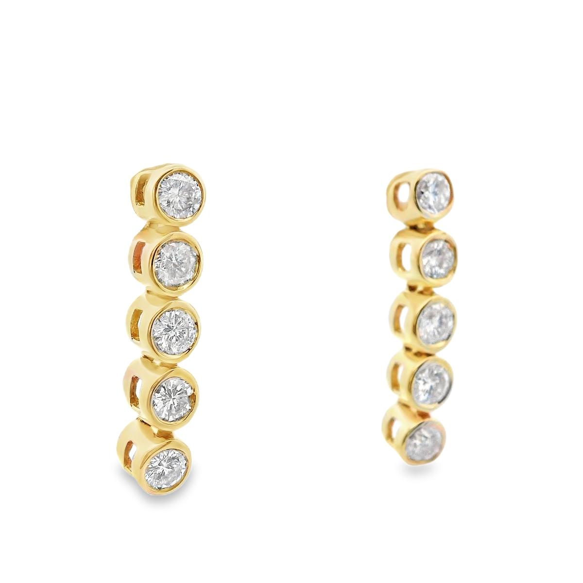 14k Yellow Gold Straight Row Diamond Drop Earrings