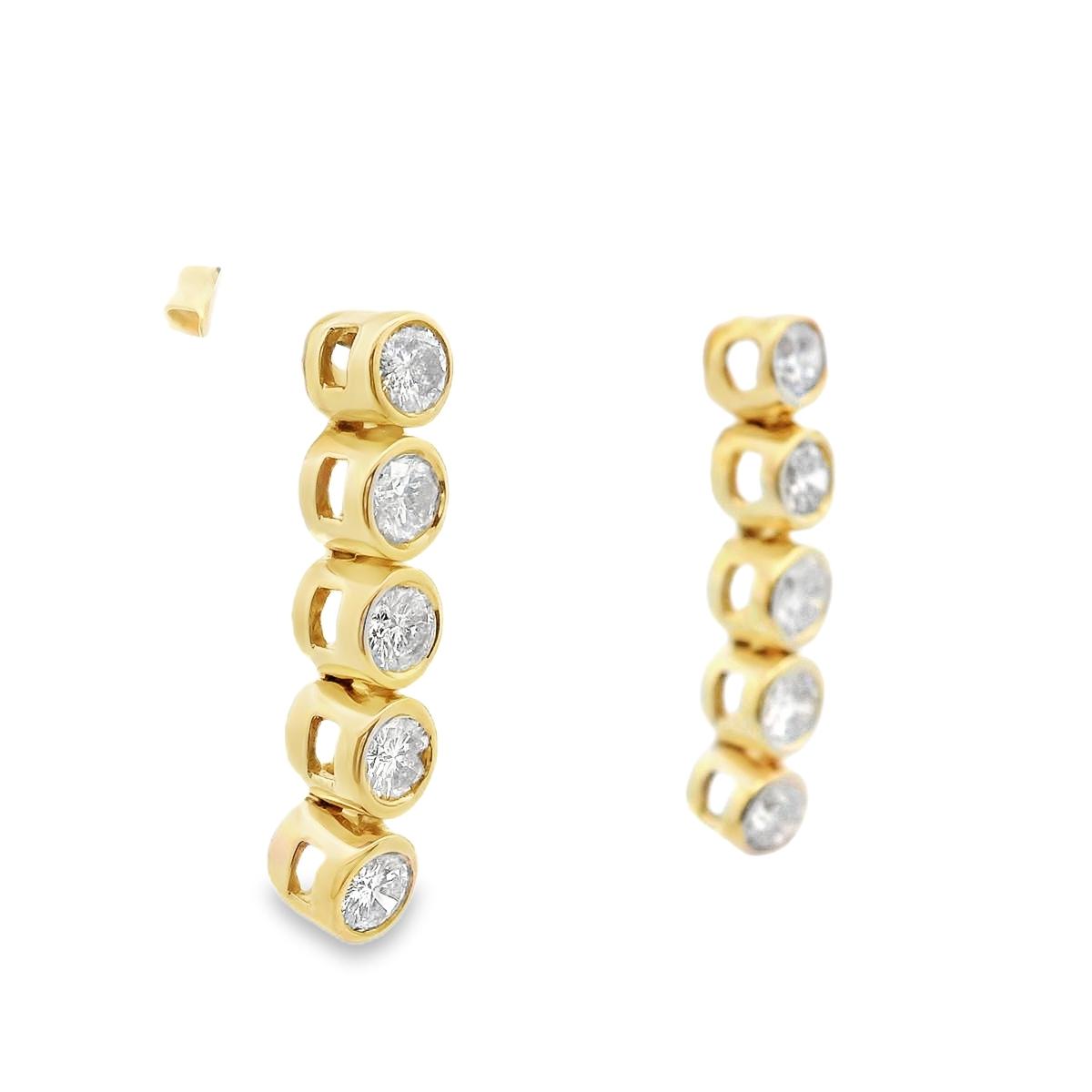 14k Yellow Gold Straight Row Diamond Drop Earrings