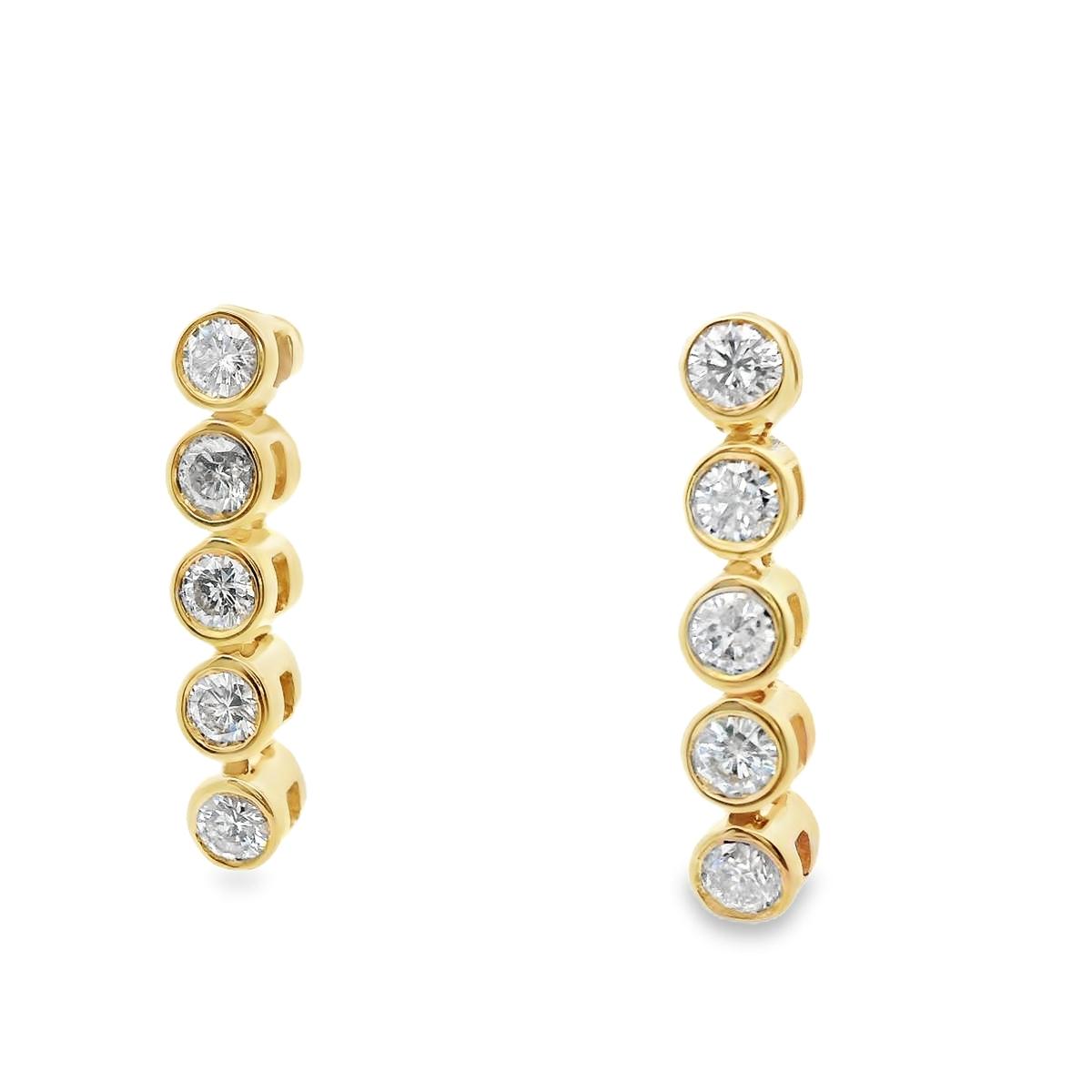 14k Yellow Gold Straight Row Diamond Drop Earrings