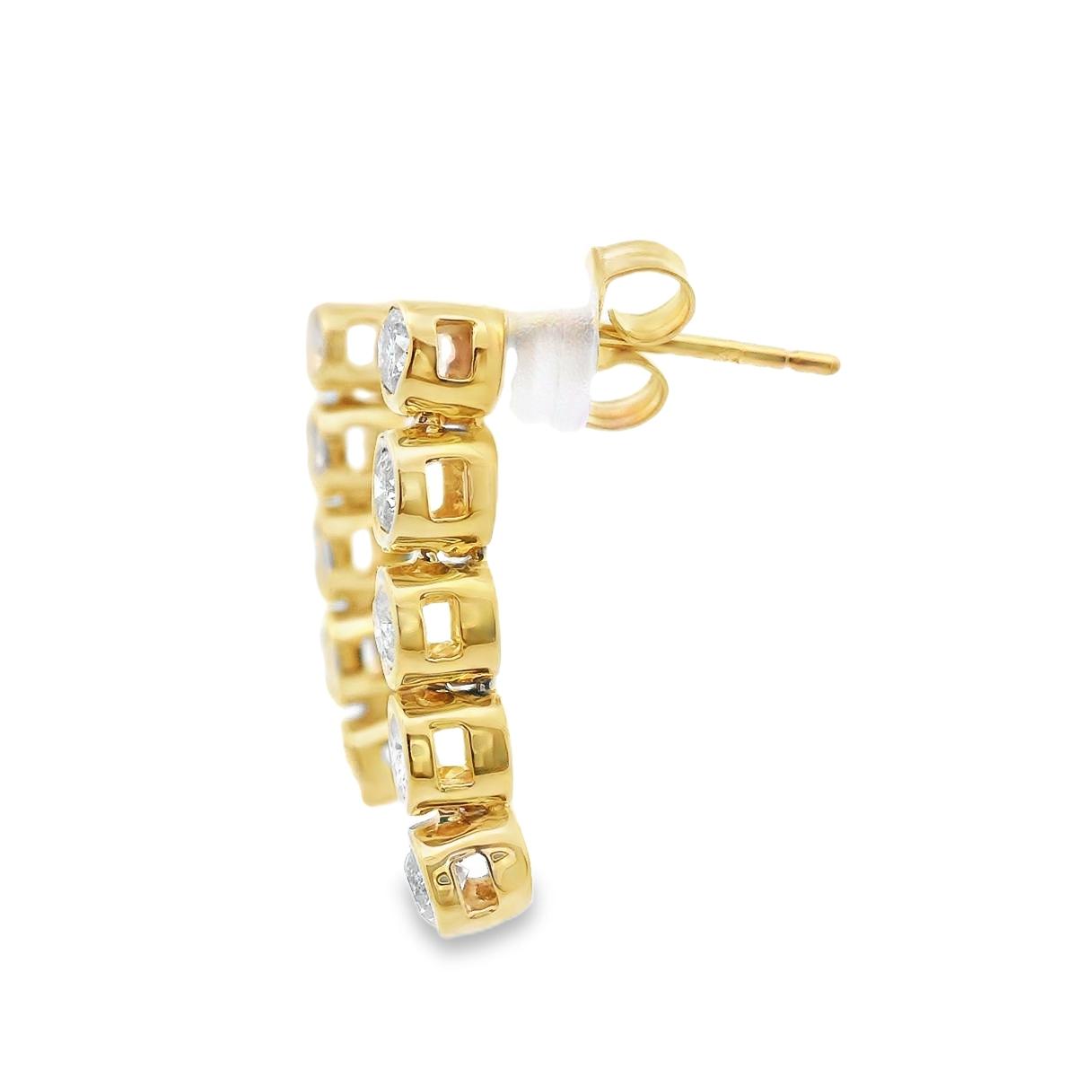 14k Yellow Gold Straight Row Diamond Drop Earrings