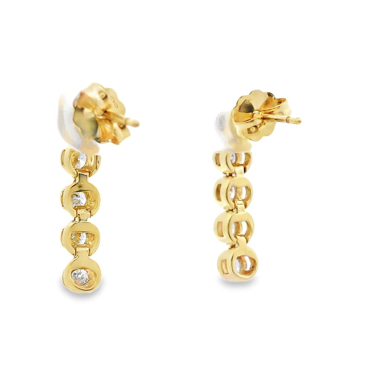14k Yellow Gold Straight Row Diamond Drop Earrings