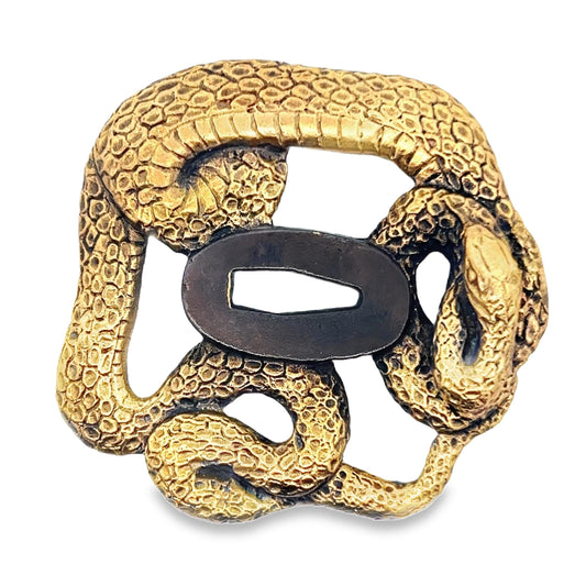 18th Century Japanese Tsuba w/ 18k Yellow Gold Snake/Serpant Sha kudo Decoration