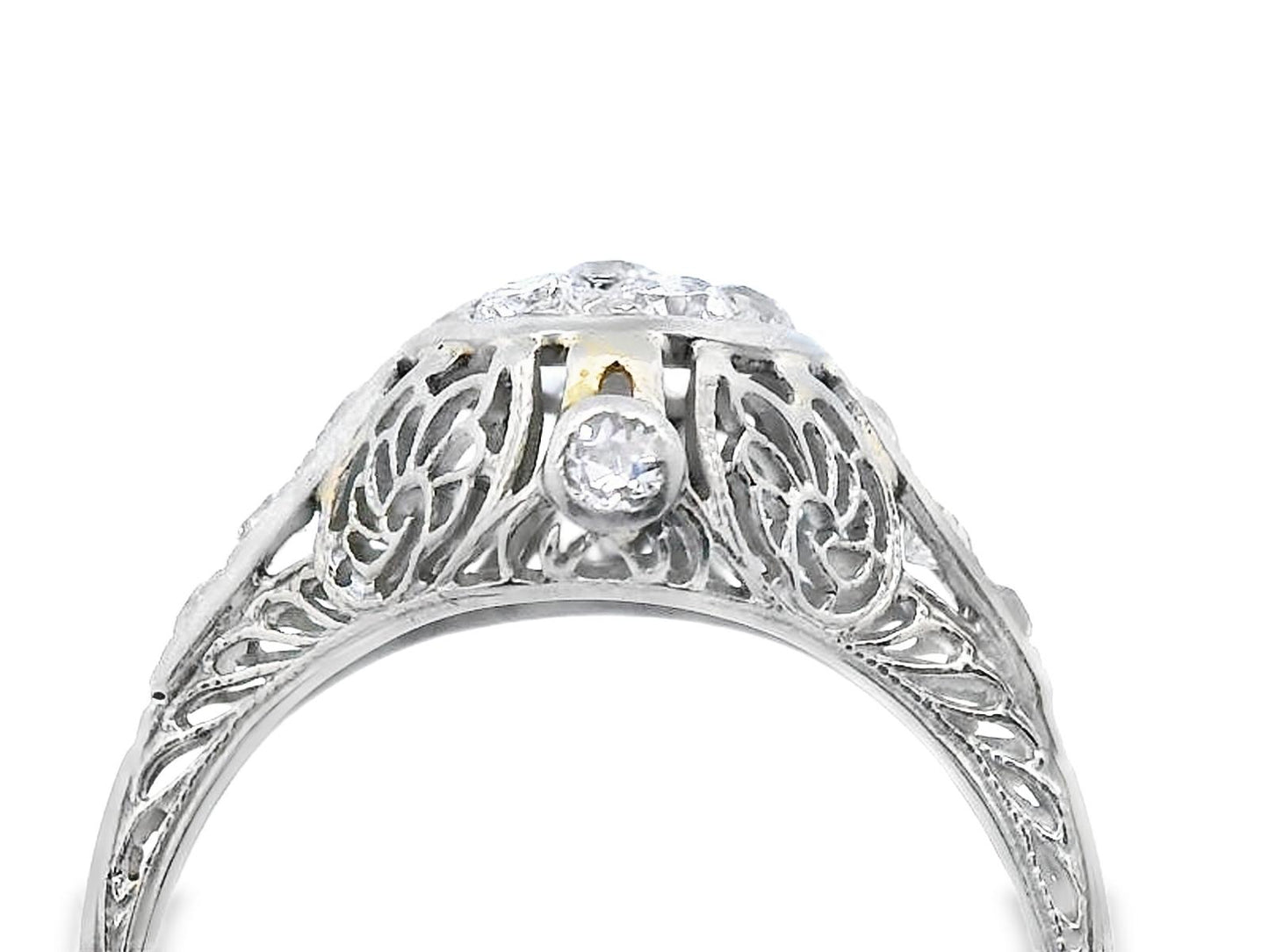 18k White Gold Old European Cut Cluster Diamond Engagement Ring