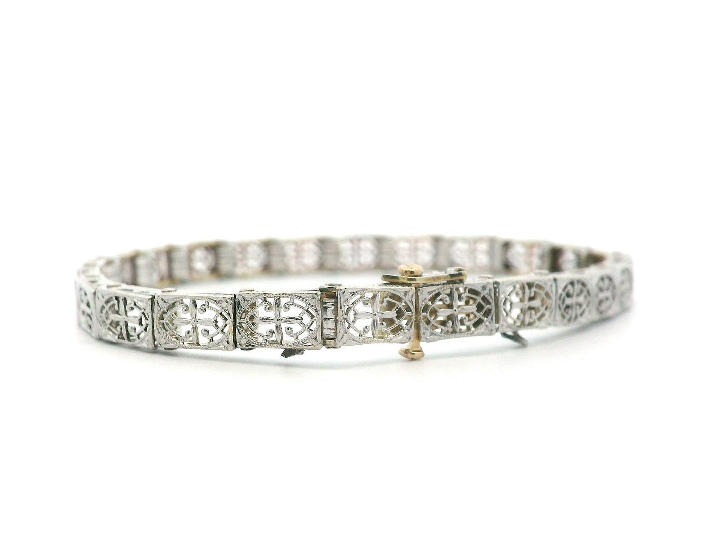 Handcrafted Art Deco Platinum over Gold Filigree Bracelet