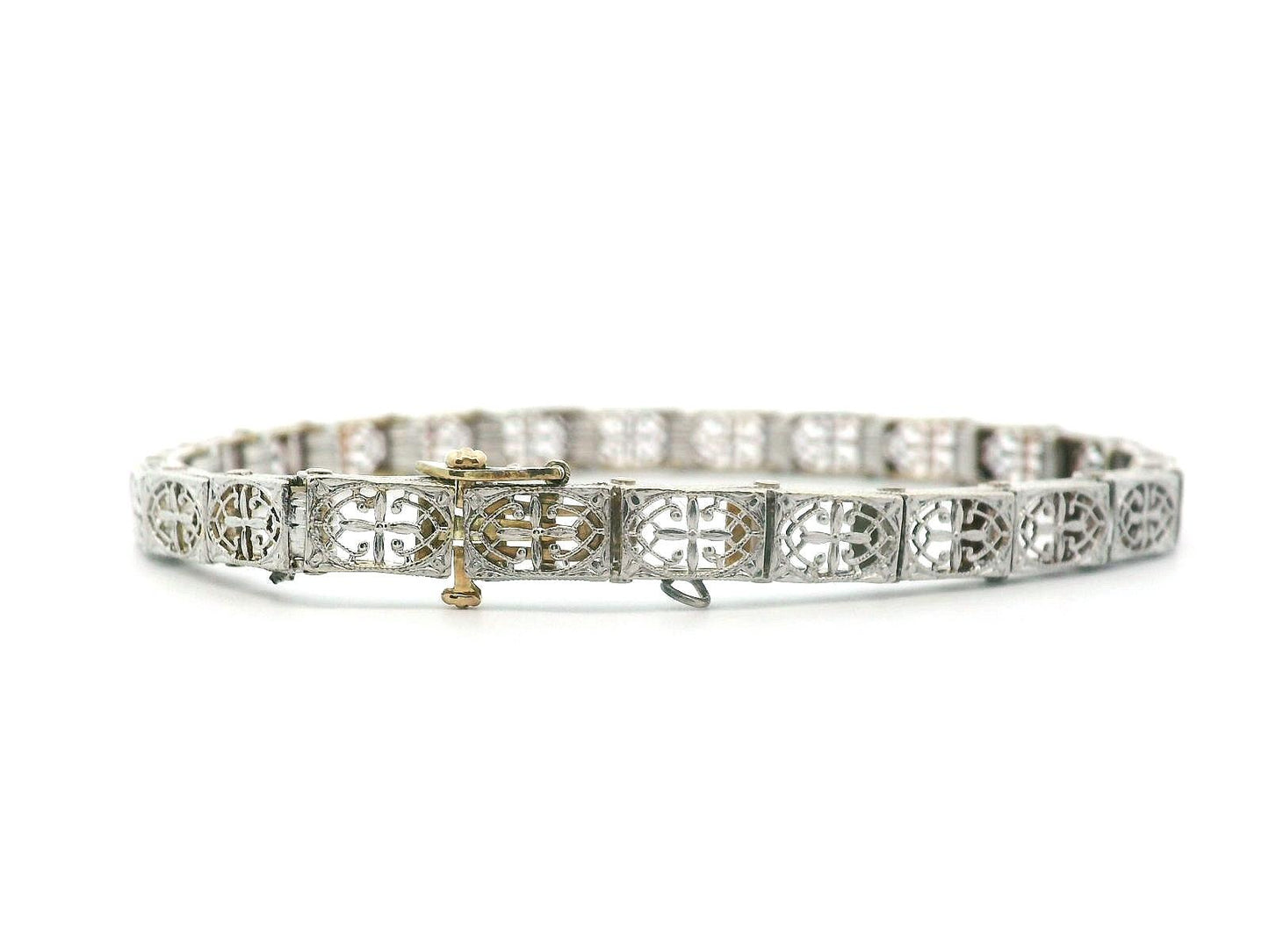 Handcrafted Art Deco Platinum over Gold Filigree Bracelet