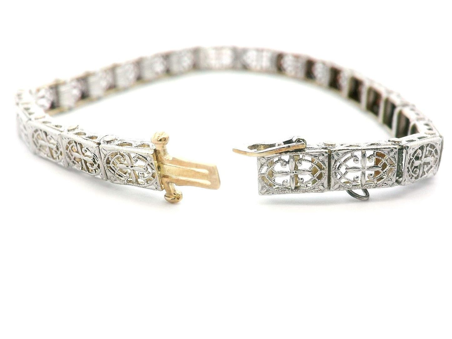 Handcrafted Art Deco Platinum over Gold Filigree Bracelet