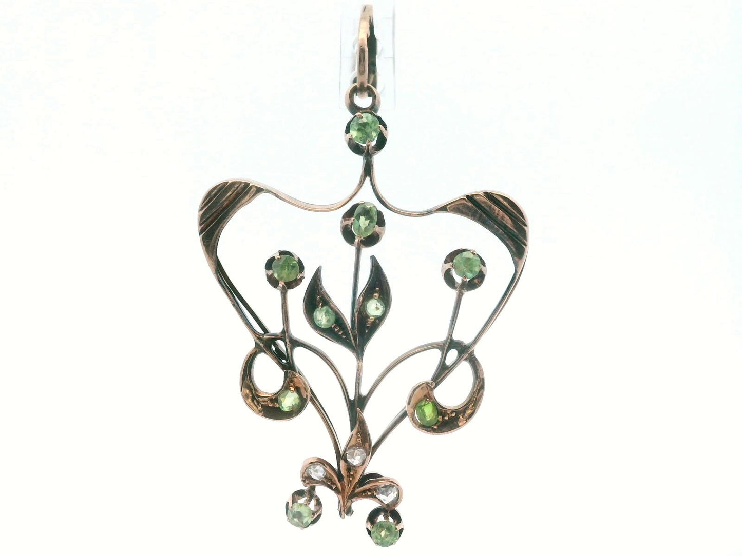 18k Rose Gold Antique Imperial Russian Demantoid & Diamond Pendant
