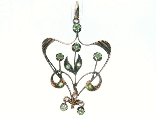 18k Rose Gold Antique Imperial Russian Demantoid & Diamond Pendant