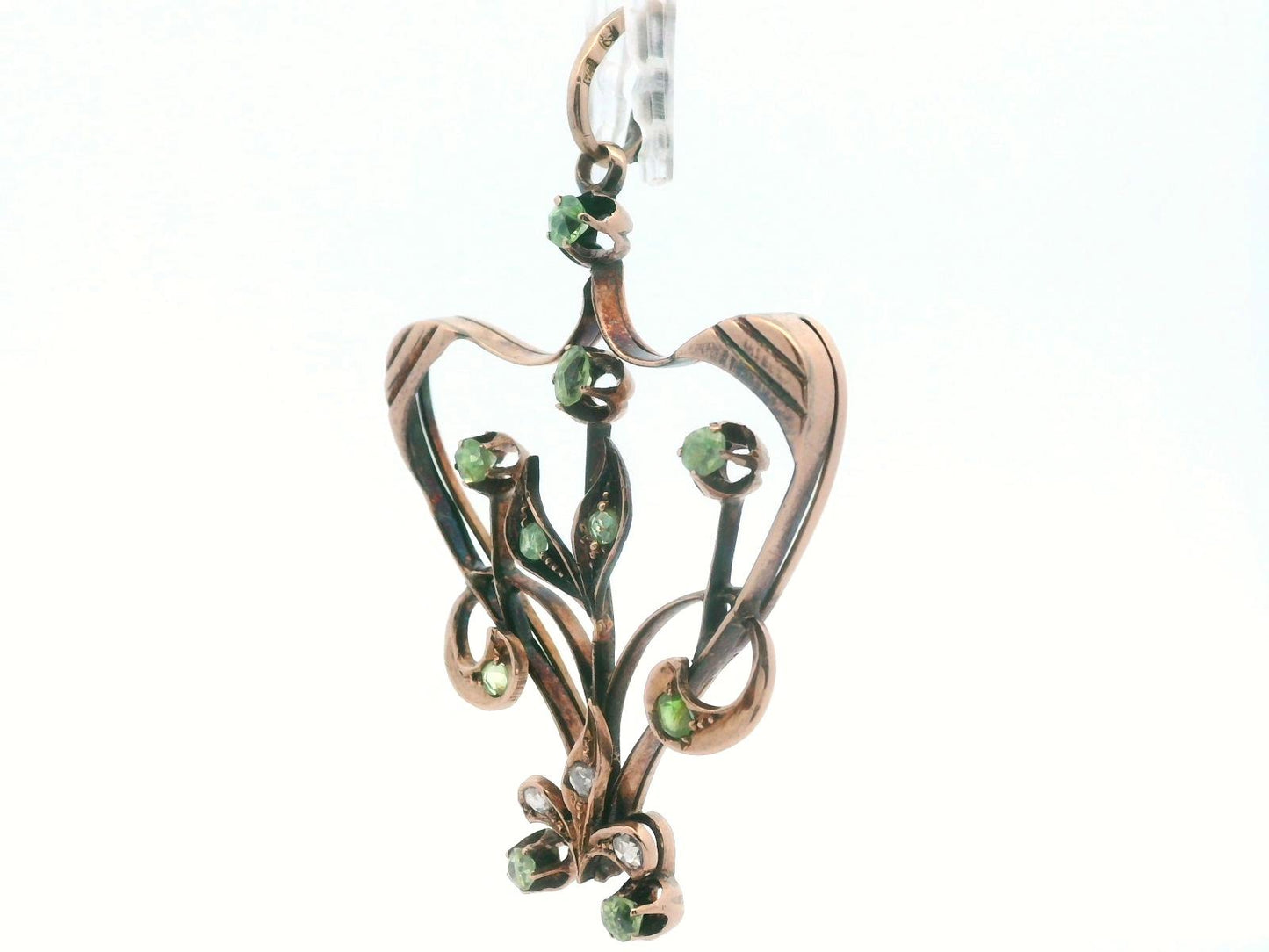 18k Rose Gold Antique Imperial Russian Demantoid & Diamond Pendant