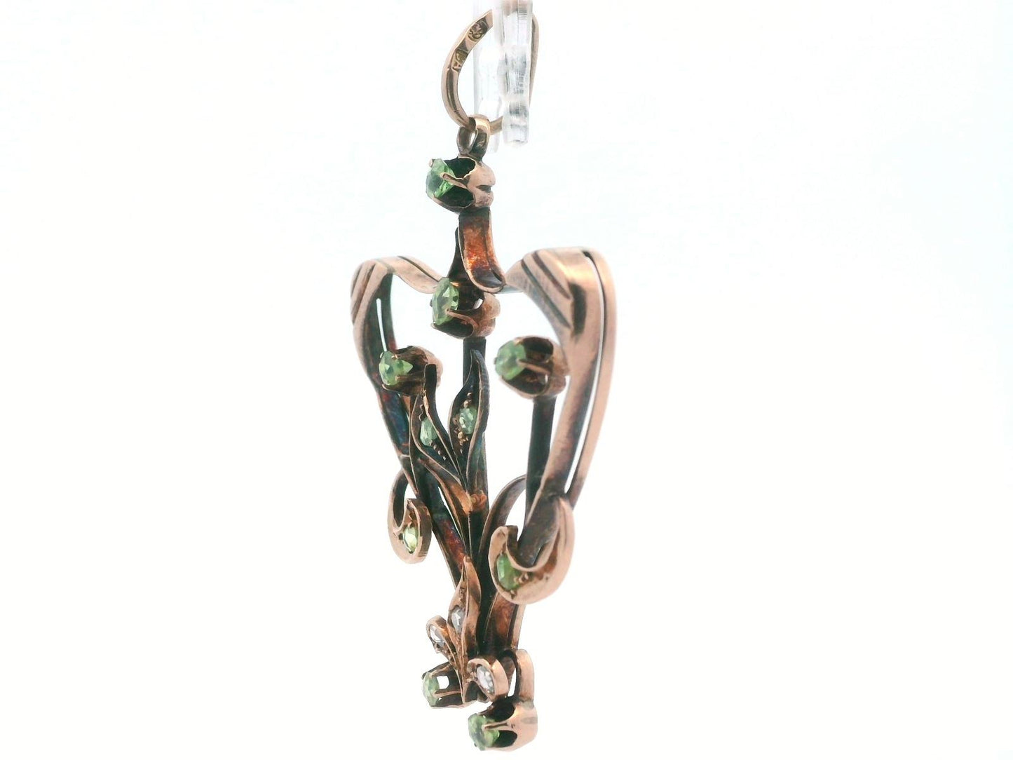 18k Rose Gold Antique Imperial Russian Demantoid & Diamond Pendant