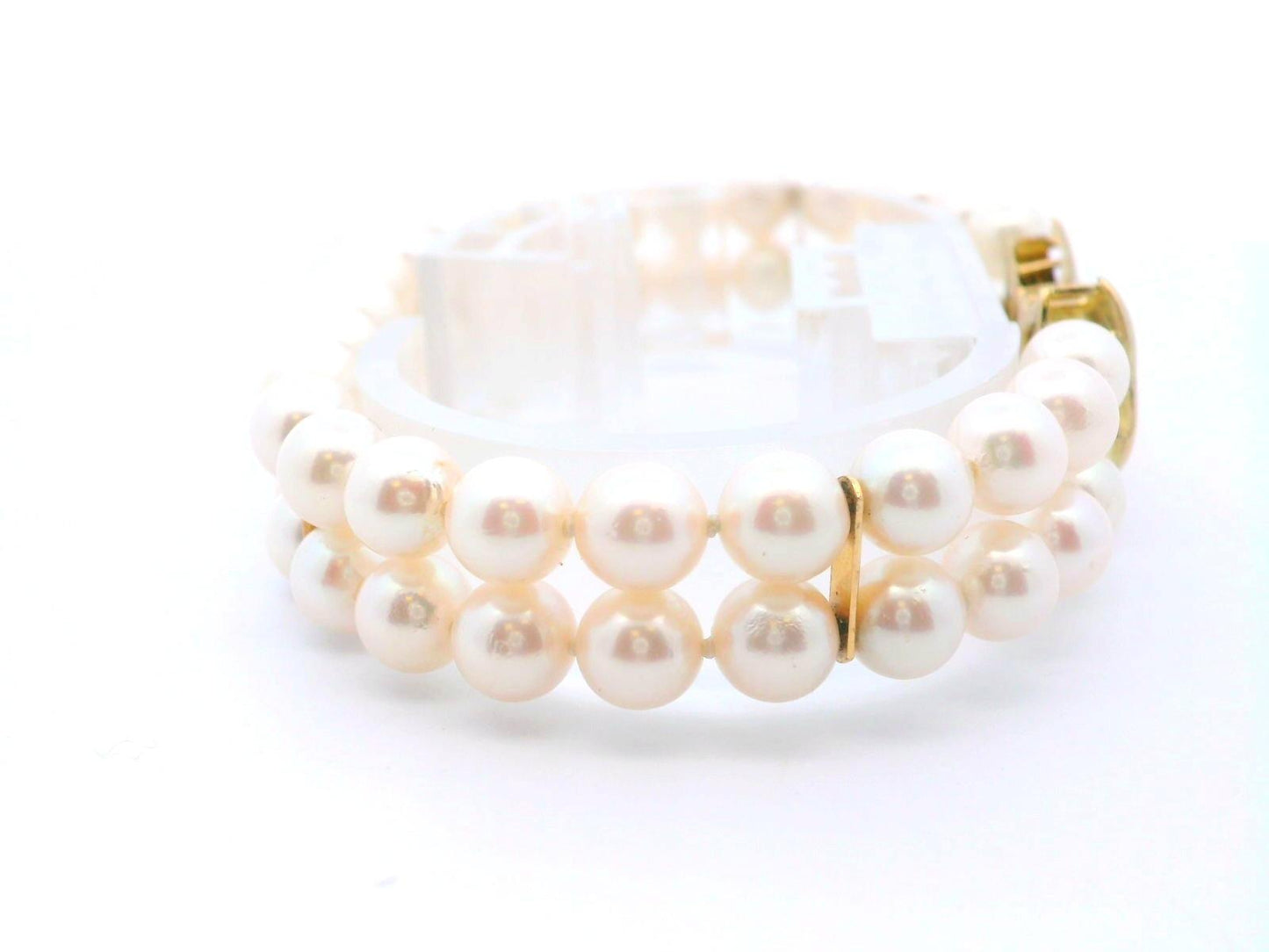 14k Yellow Gold Cultured Double Strand Pearl Bracelet w/ Diamond Clasp