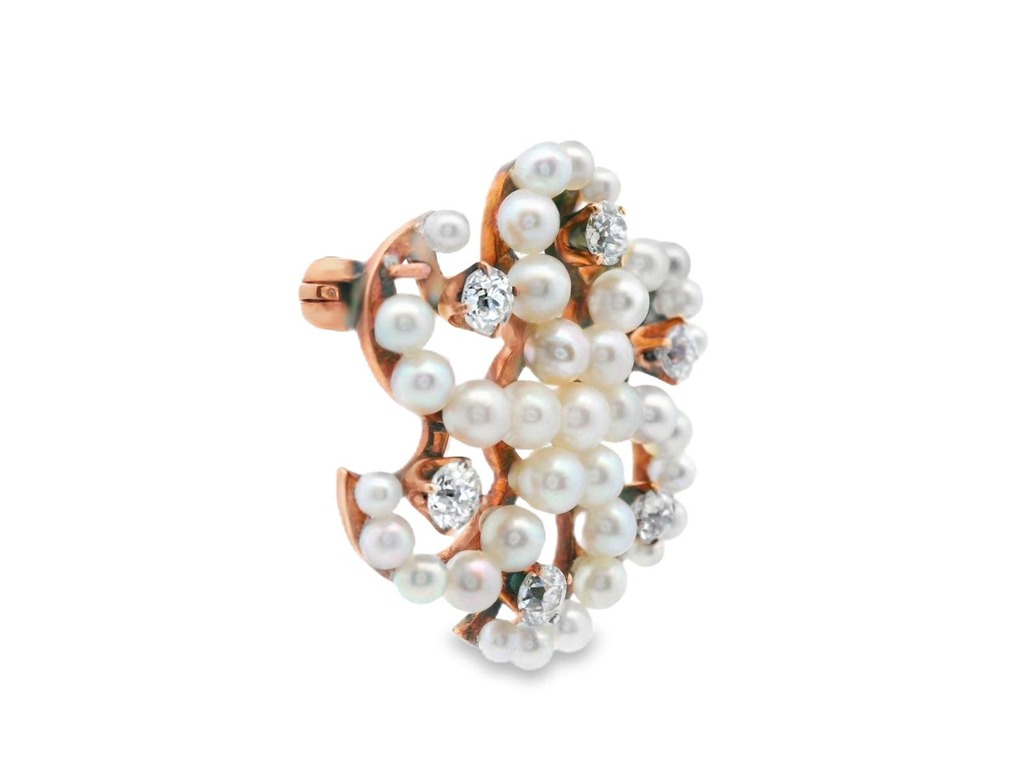 14k Rose Gold Antique Seed Pearl & Diamond Brooch/Pendant