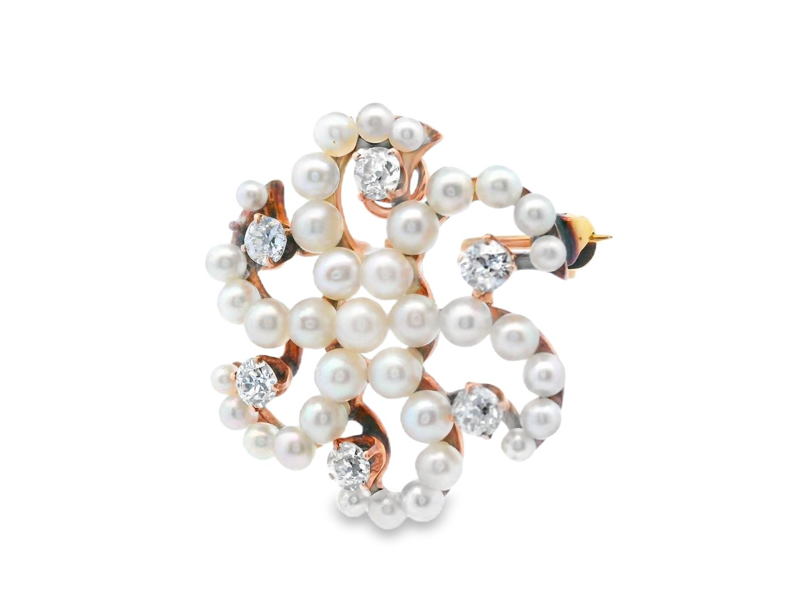 14k Rose Gold Antique Seed Pearl & Diamond Brooch/Pendant