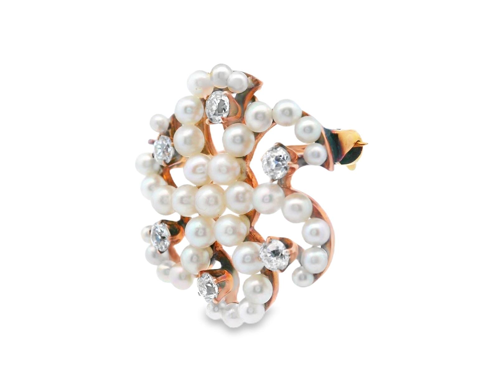 14k Rose Gold Antique Seed Pearl & Diamond Brooch/Pendant