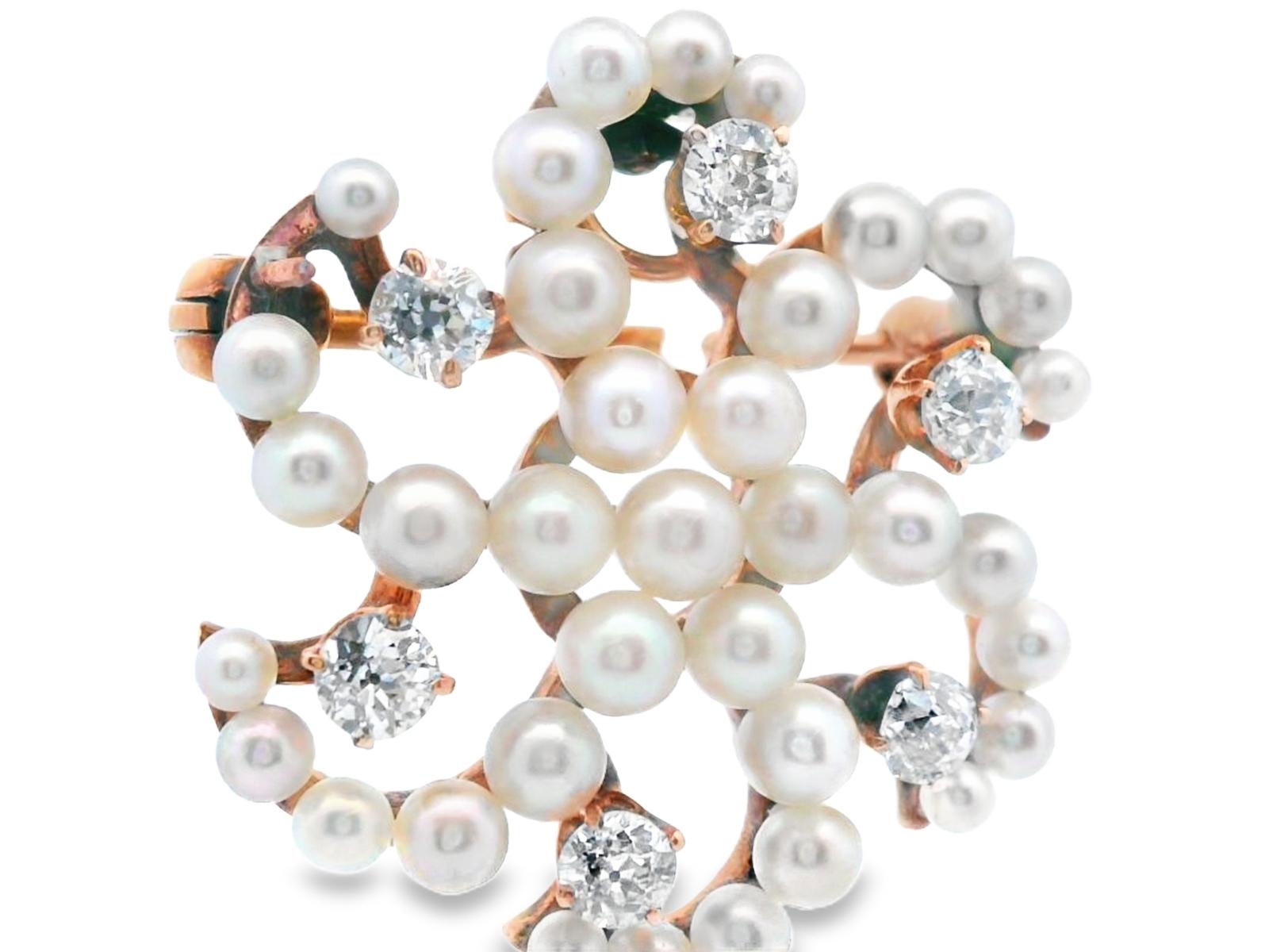14k Rose Gold Antique Seed Pearl & Diamond Brooch/Pendant