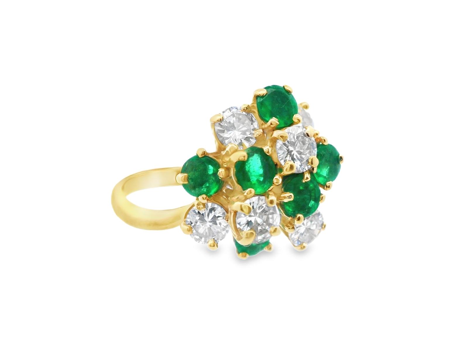 18k Yellow Gold Emerald & Diamond Cluster Ring
