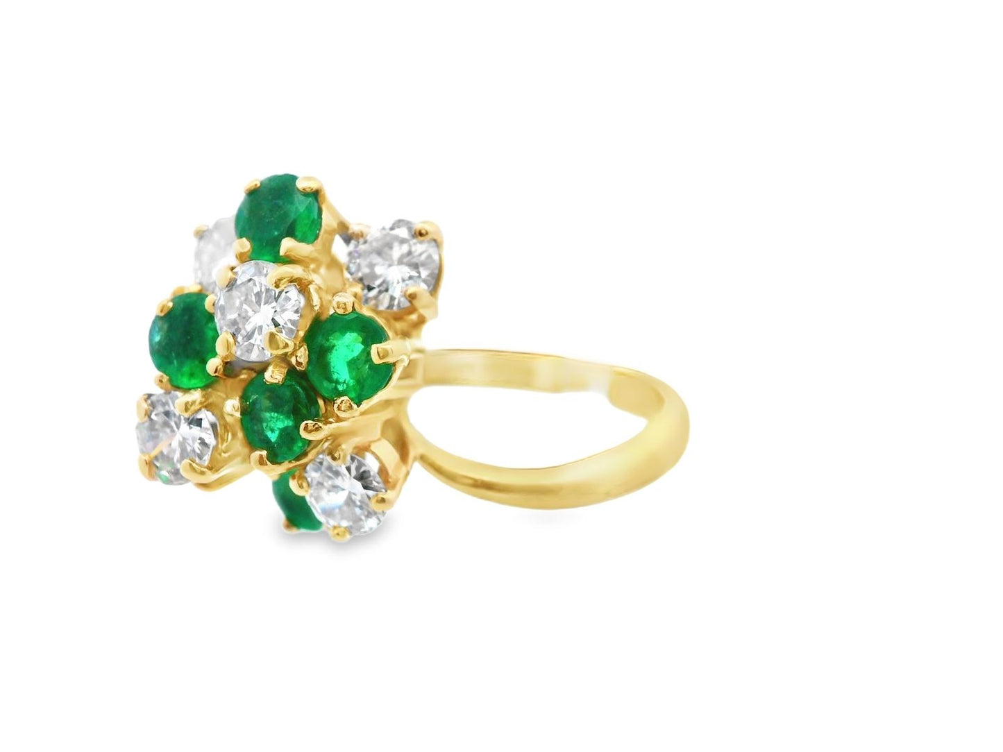 18k Yellow Gold Emerald & Diamond Cluster Ring