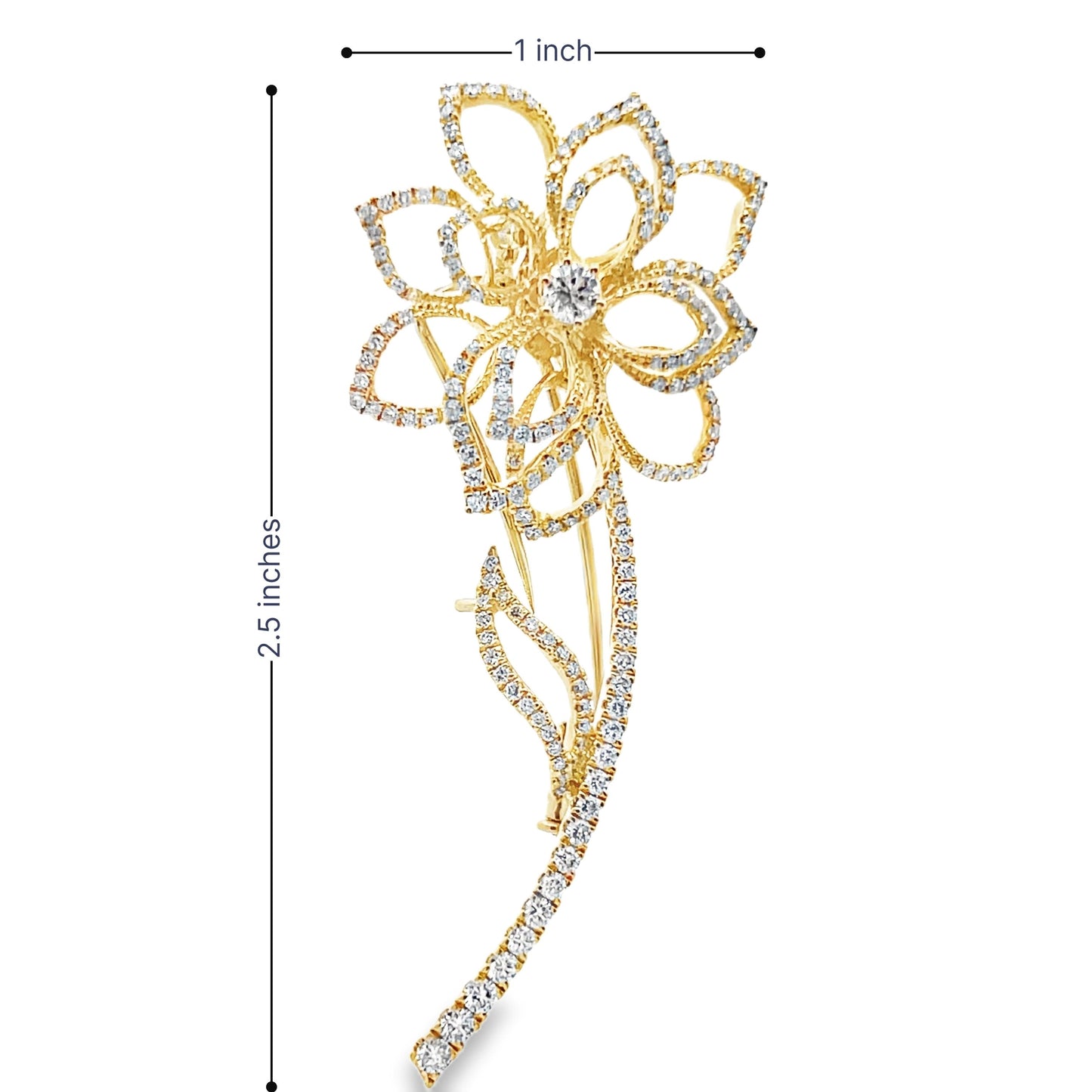 18k Yellow Gold Diamond Flower Brooch