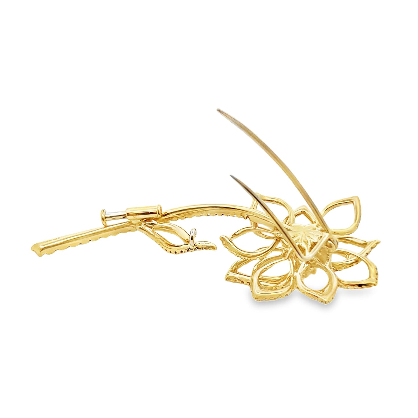 18k Yellow Gold Diamond Flower Brooch
