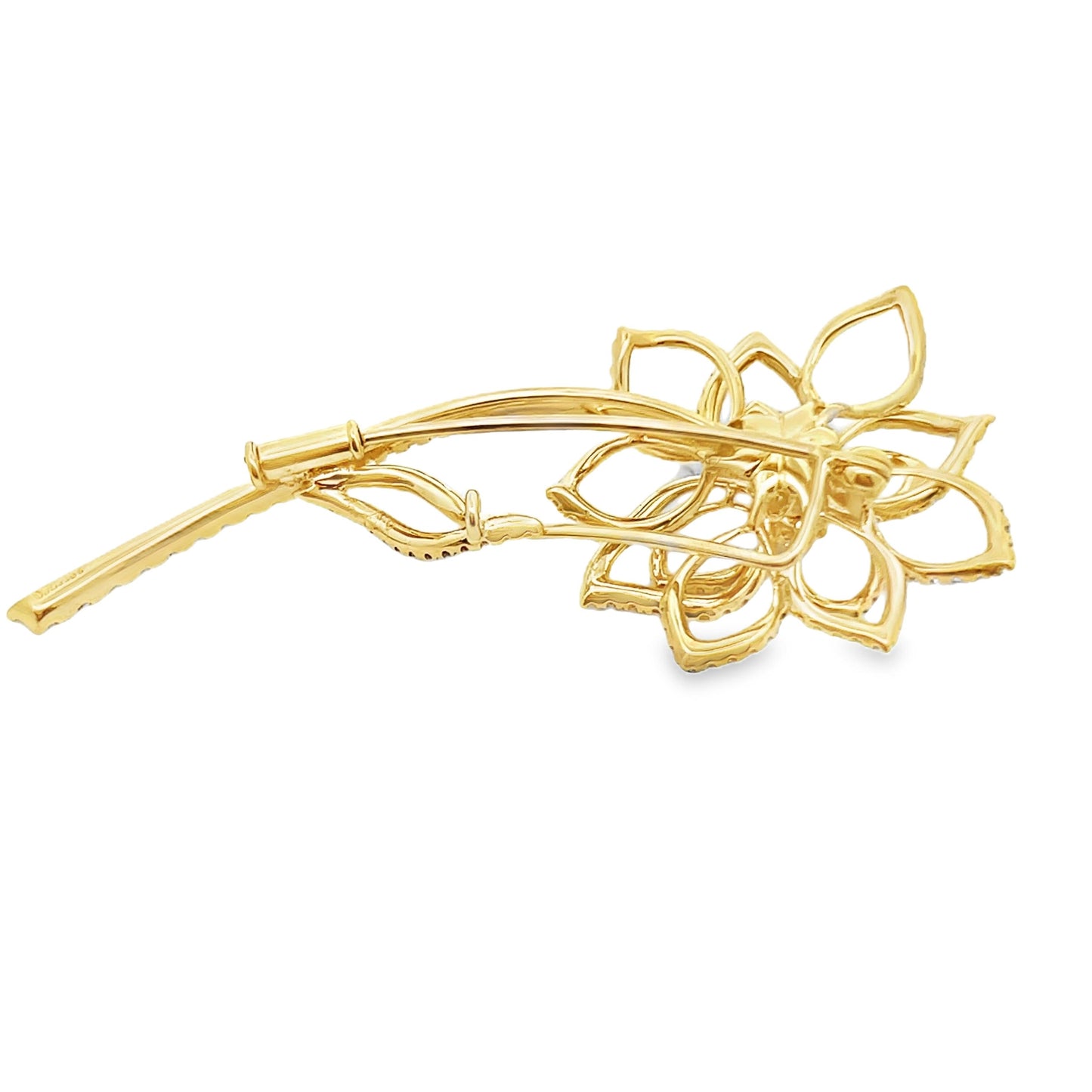 18k Yellow Gold Diamond Flower Brooch