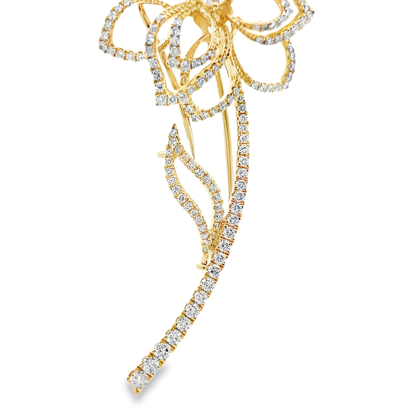 18k Yellow Gold Diamond Flower Brooch