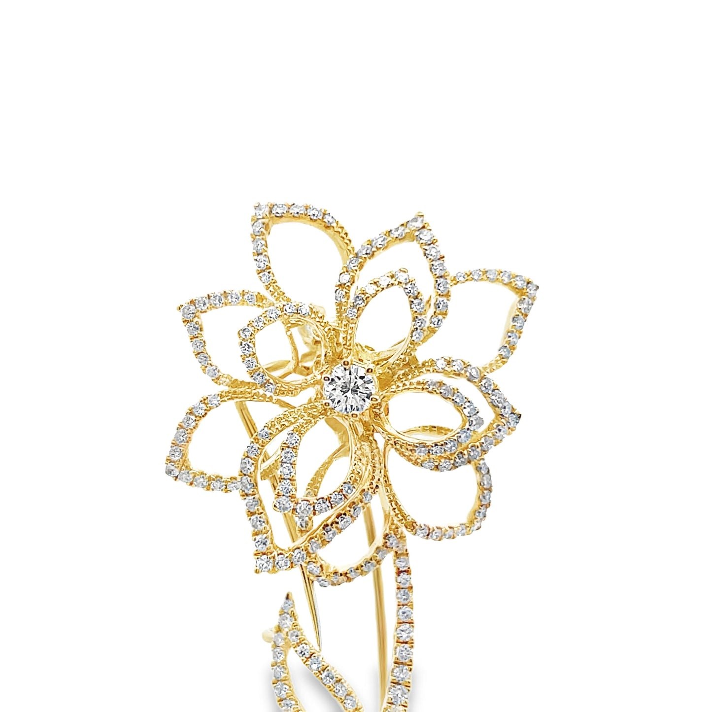 18k Yellow Gold Diamond Flower Brooch