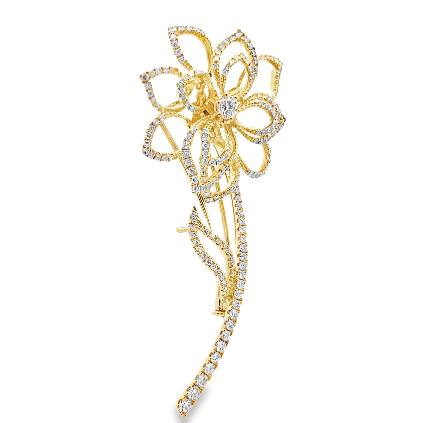 18k Yellow Gold Diamond Flower Brooch