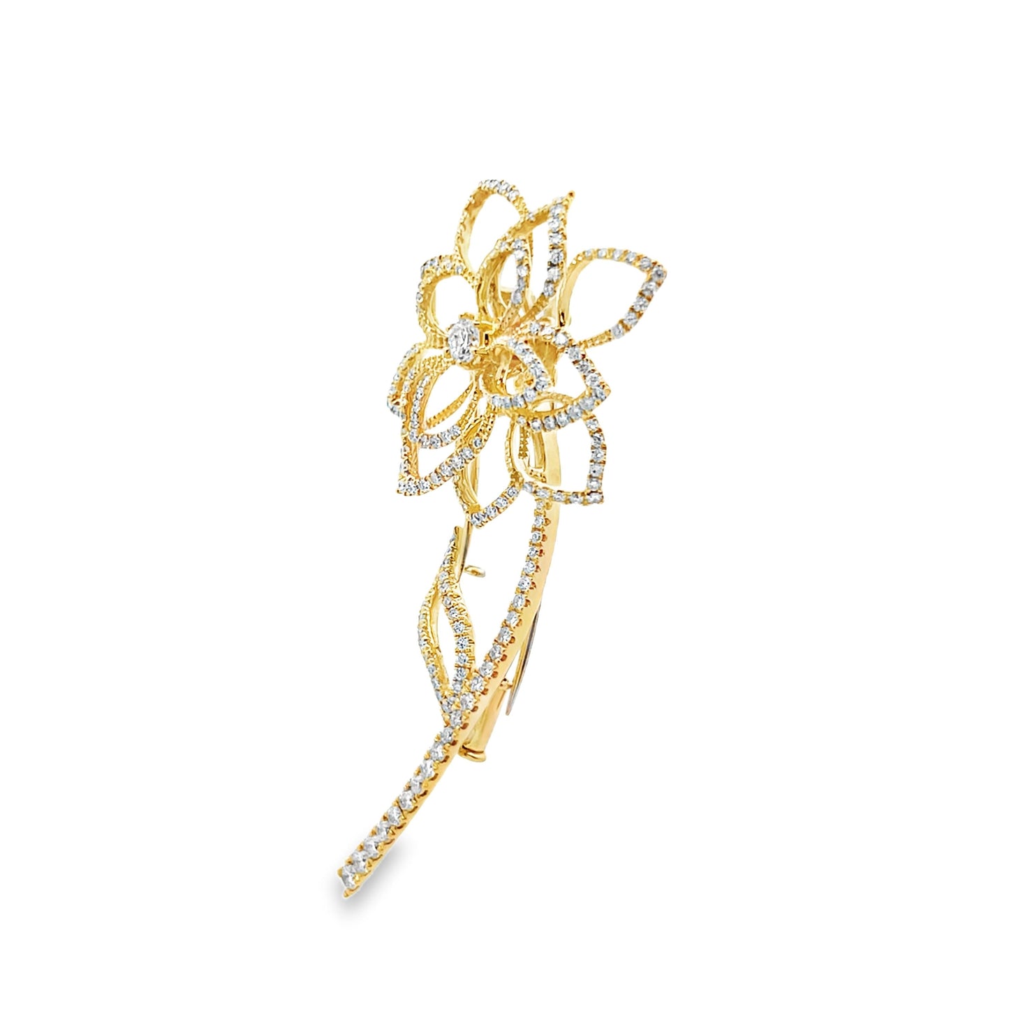 18k Yellow Gold Diamond Flower Brooch