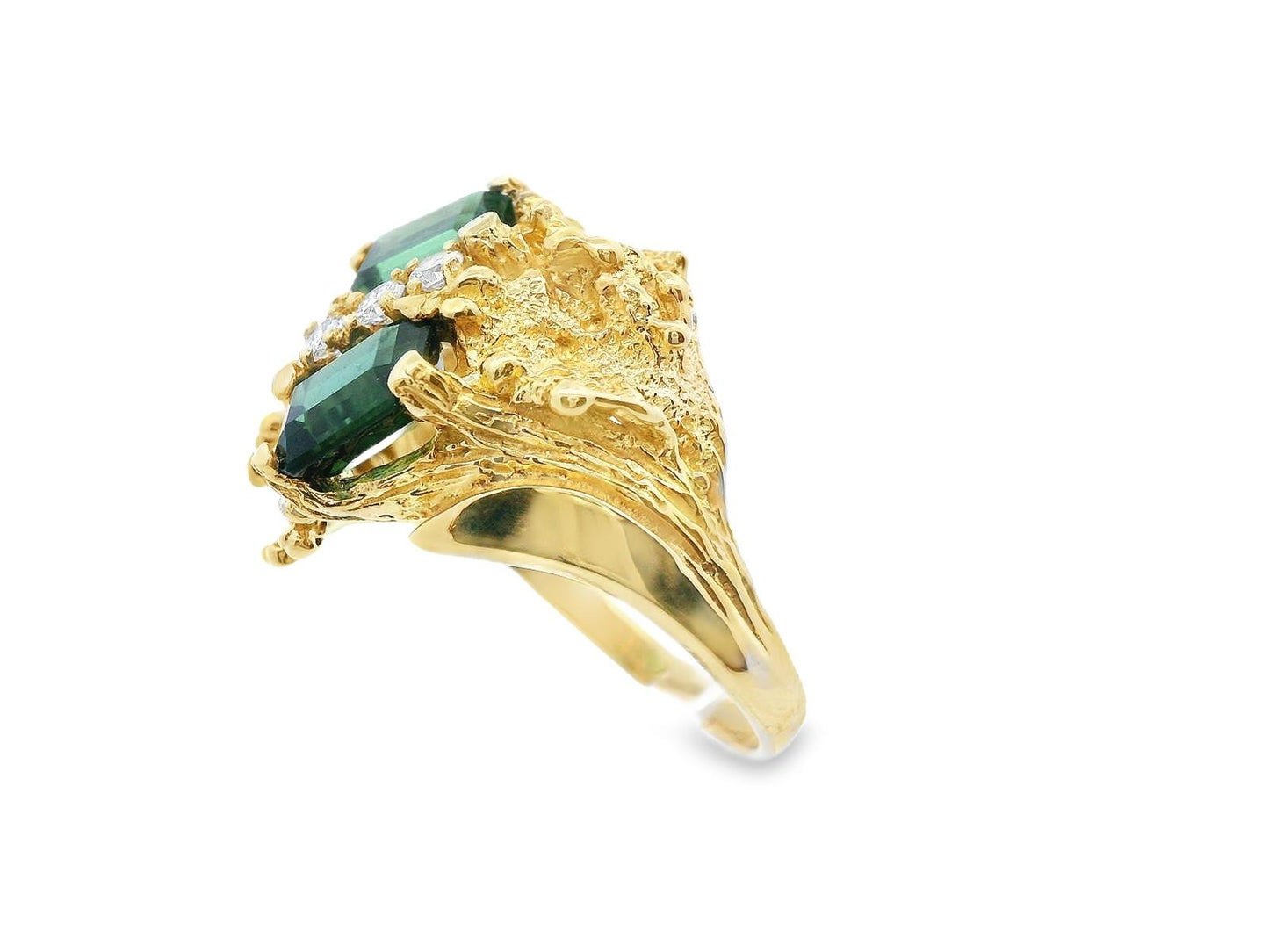 Textured 18k Yellow Gold Green Tourmaline & Diamond Ring